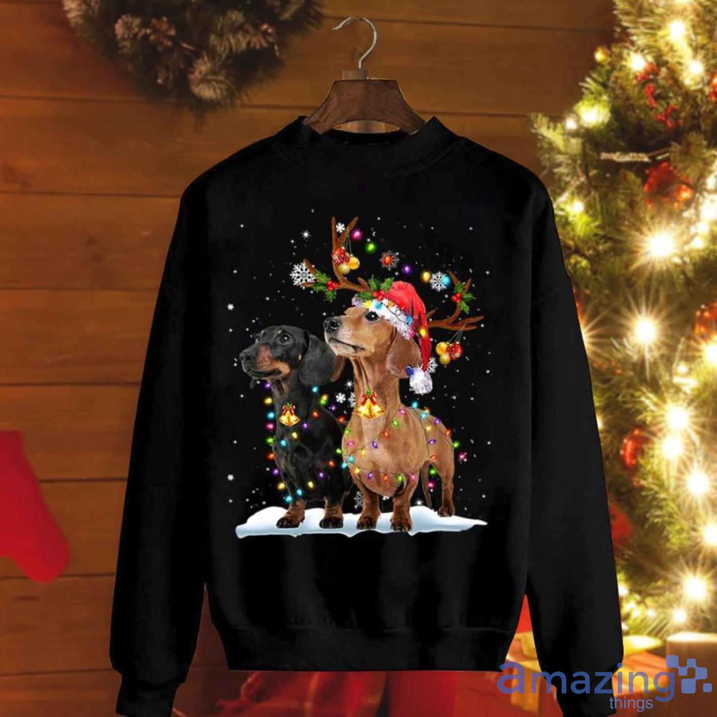 Dachshund Dog Christmas Santa Hat Colorful Light Christmas Sweatshirt Product Photo 1