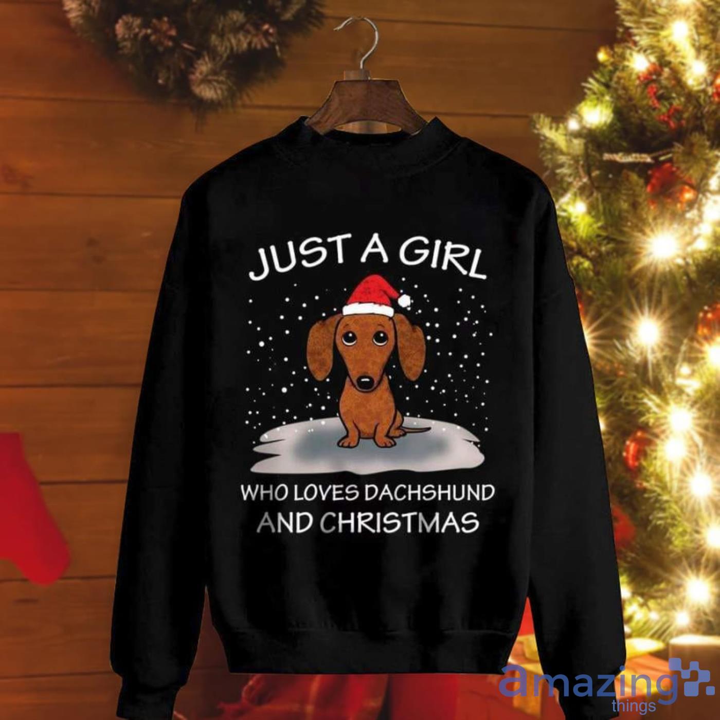 Dachshund Just A Girl Who Loves Dachshund & Christmas Cute Dog Snow Santa Hat Christmas Sweatshirt Product Photo 1