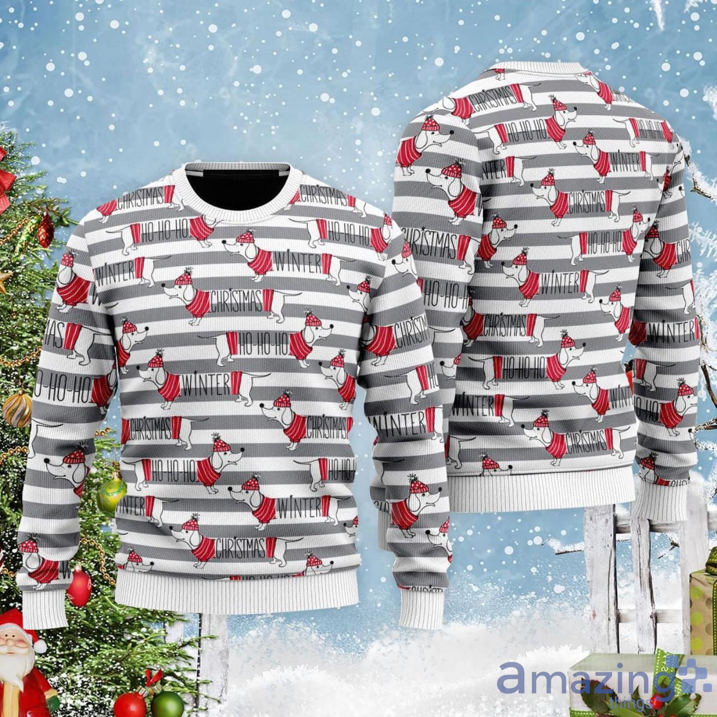 Dachshund Through The Snow All Over Print Ugly Christmas Sweater Product Photo 1