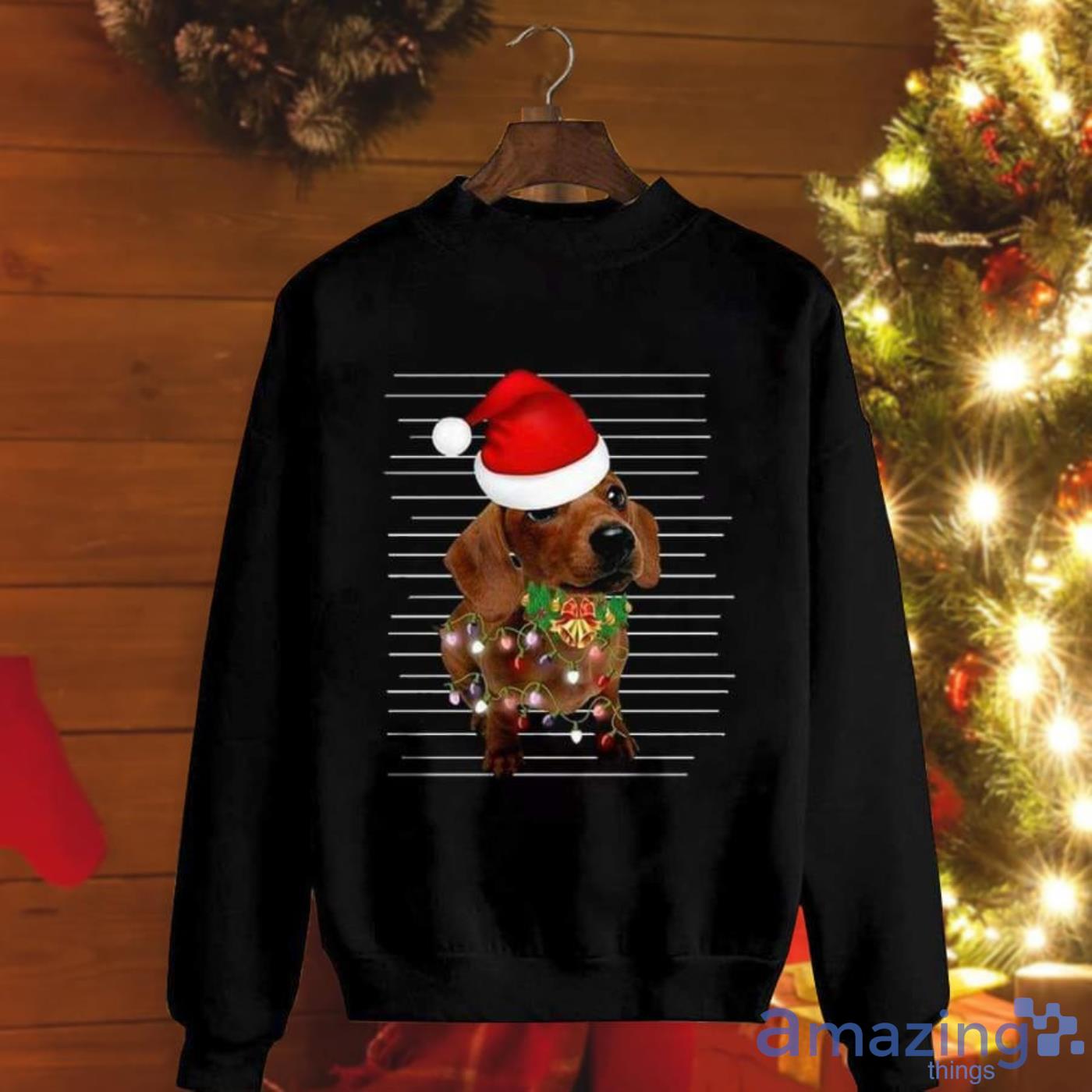 Dachshund Wearing Santa Hat Colorful Light Dog Lovers Christmas Sweatshirt Product Photo 1