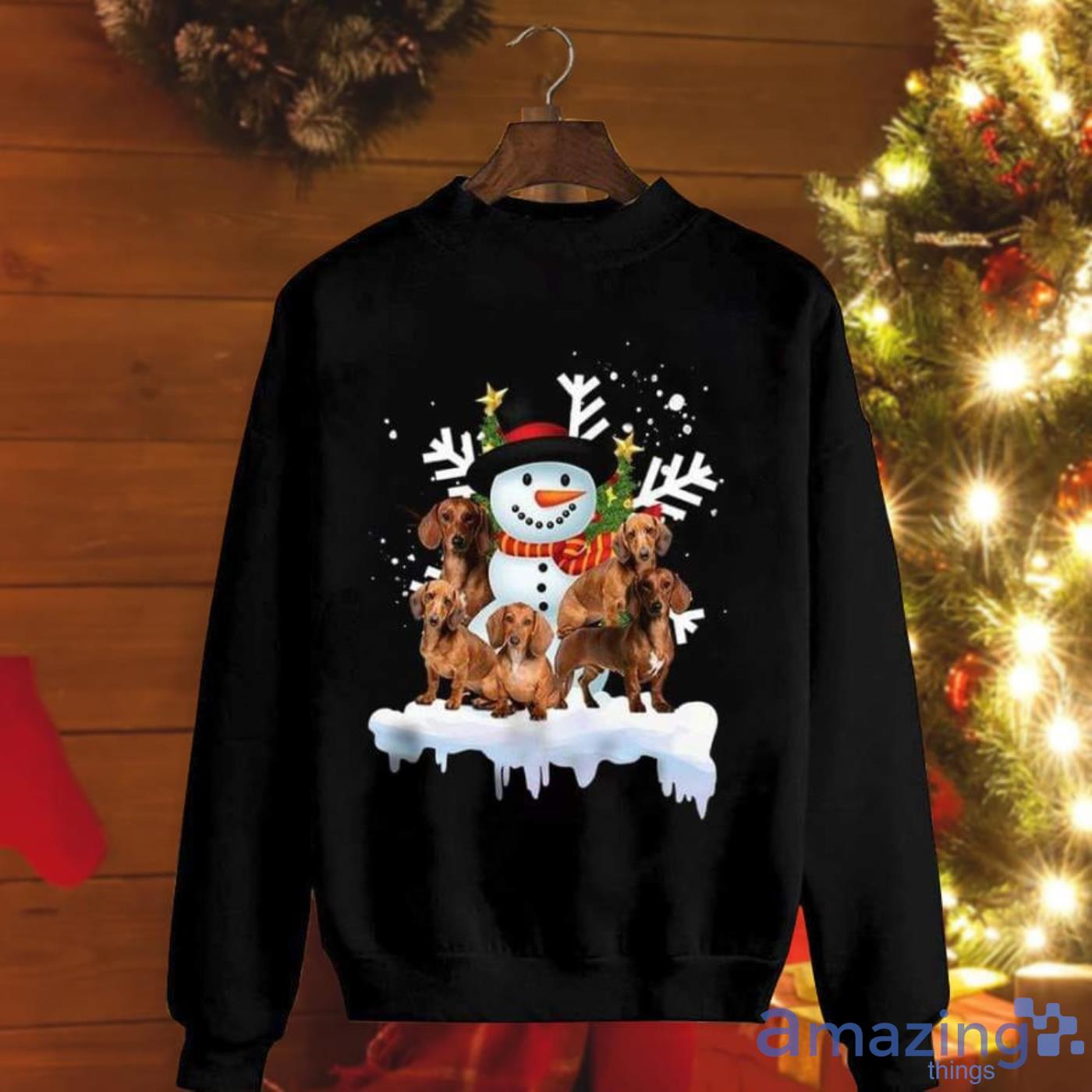Dachshund With Snowman Happy Time Xmas Tree Cute Dog Lovers Christmas Sweatshirt Product Photo 1