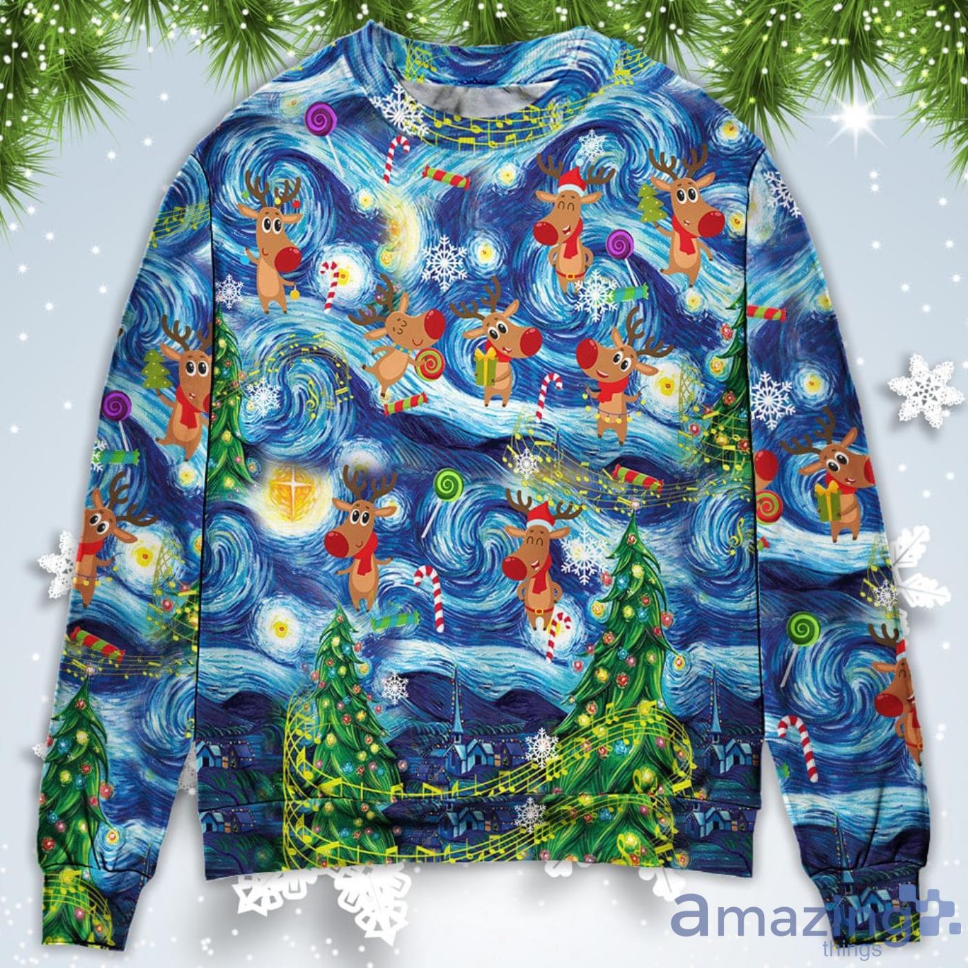 Dancing Reindeers Happy Christmas Sweatshirt Sweater Product Photo 1