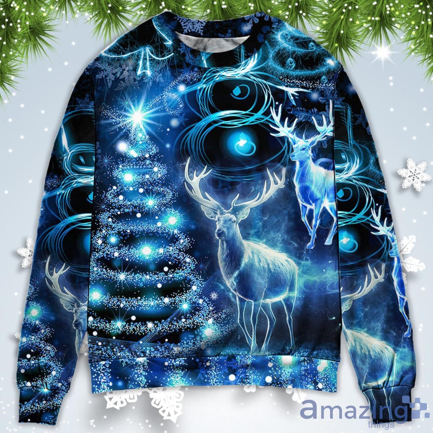 Deer Snowman Tree Glow Light Style Christmas Sweatshirt Sweater Product Photo 1