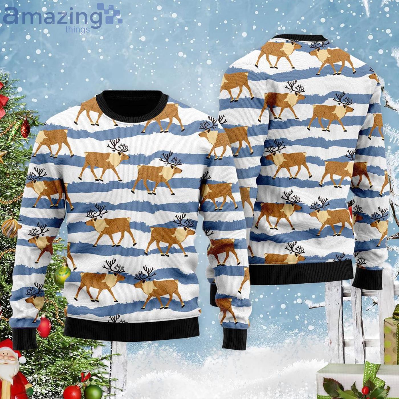 Deer Walking On The Snow All Over Print Ugly Christmas Sweater Product Photo 1