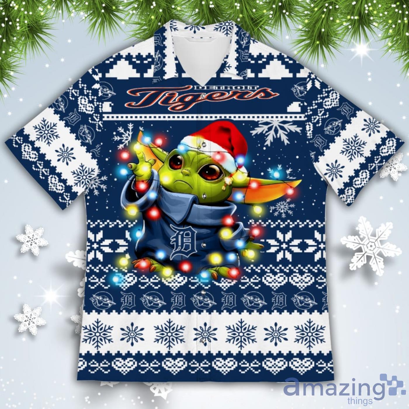 Detroit Tigers Baby Yoda Star Wars American Ugly Christmas Sweater Pattern  Hawaiian Shirt