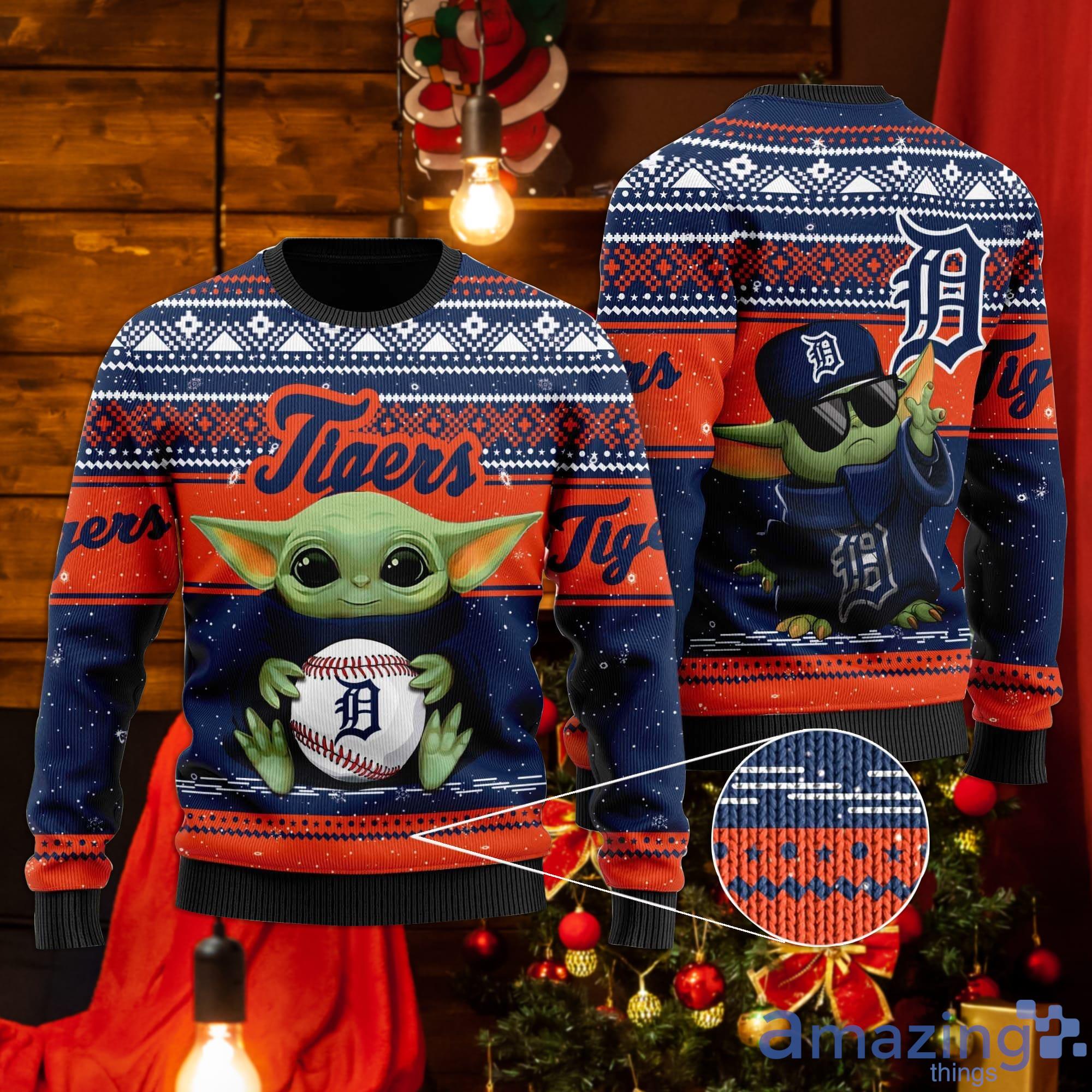Detroit Tigers Baby Yoda Ugly Christmas Sweater Product Photo 1