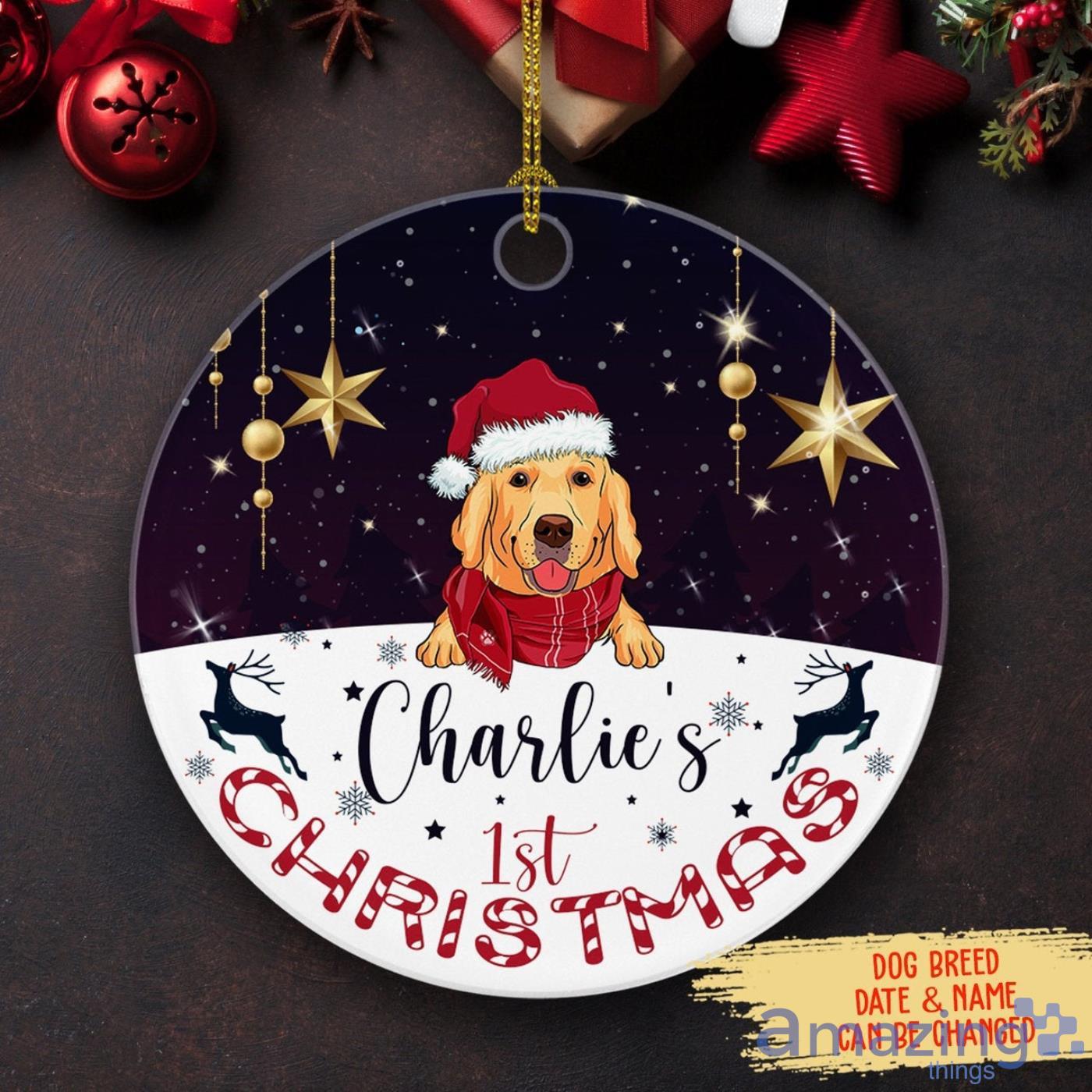 Dog'S Christmas Custom Name Christmas Ceramic Ornament Product Photo 1