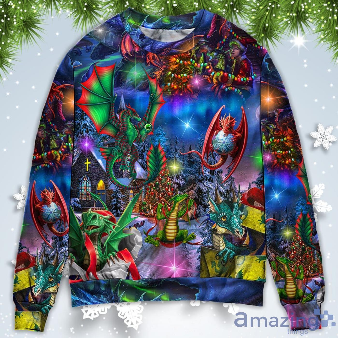 Dragon Light Art Style Christmas Sweatshirt Sweater Product Photo 1