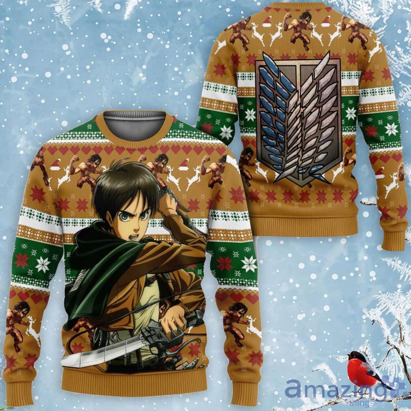 Eren Yeager Custom Anime Attack On Titan Ugly Christmas Sweater Product Photo 1