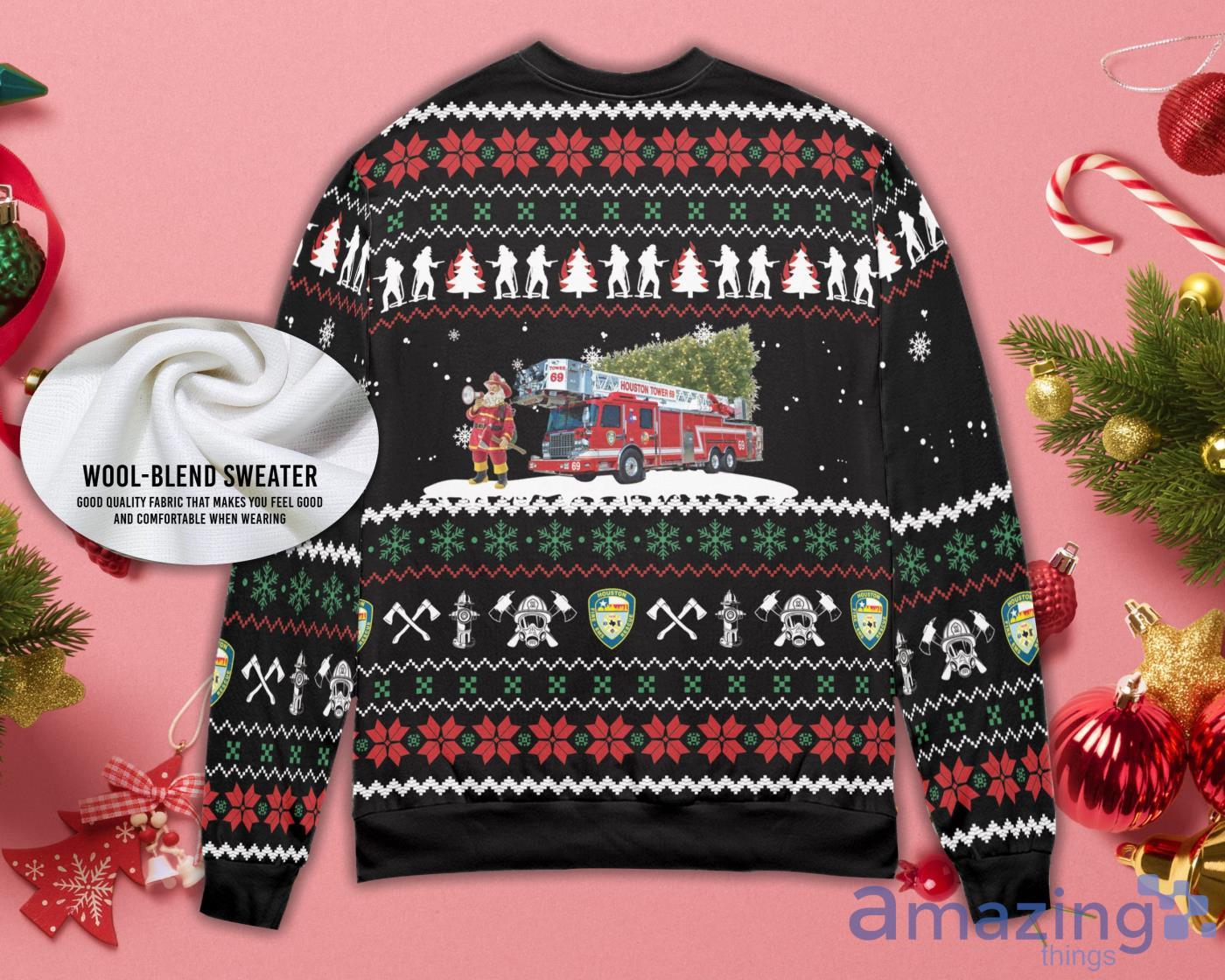 Fireman Firefighter Merry Christmas Fire Engine Fireman Ugly Christmas Sweater image Fireman Firefighter Merry Christmas Fire Engine Fireman Ugly Christmas Sweater Product Photo 2