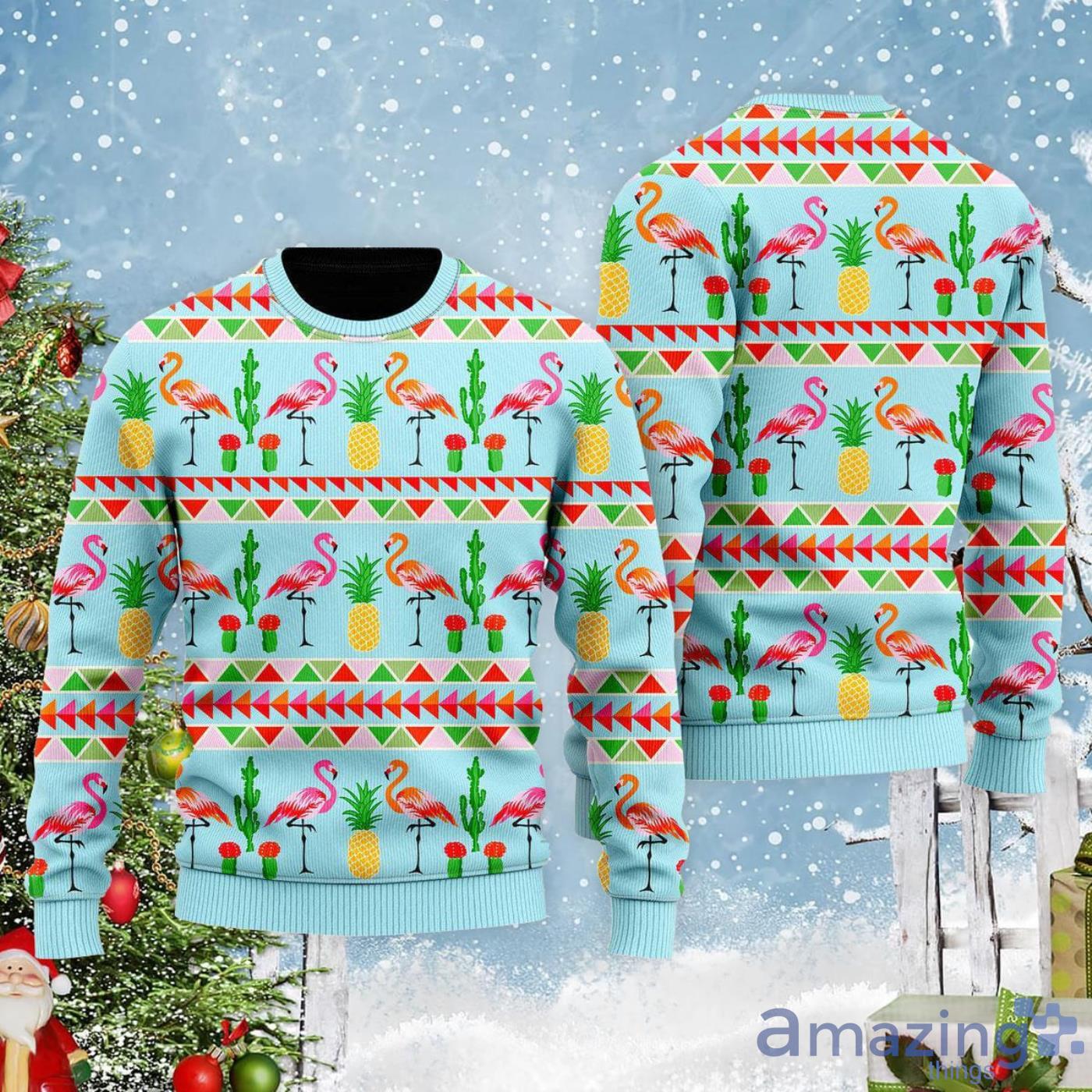 Flamingo Flamingle All The Way All Over Print Ugly Christmas Sweater Product Photo 1