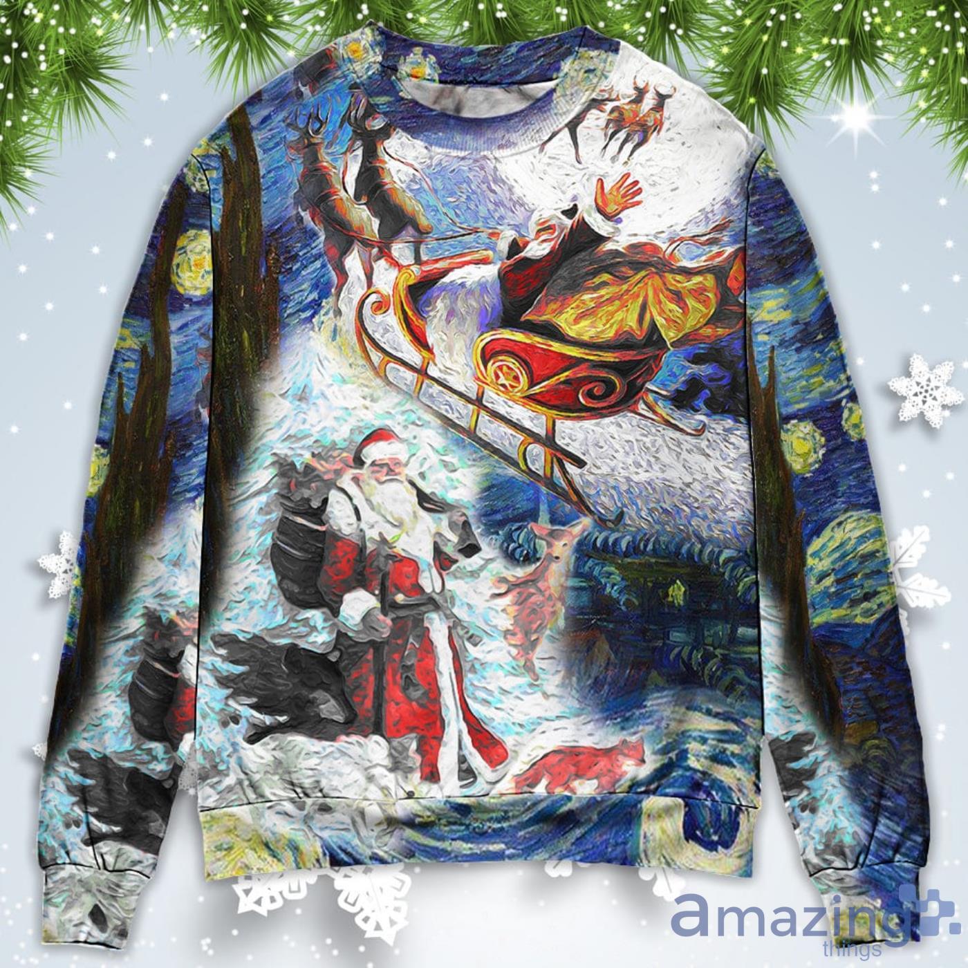 Friendly Santa With Animals Christmas Sweatshirt Sweater Product Photo 1