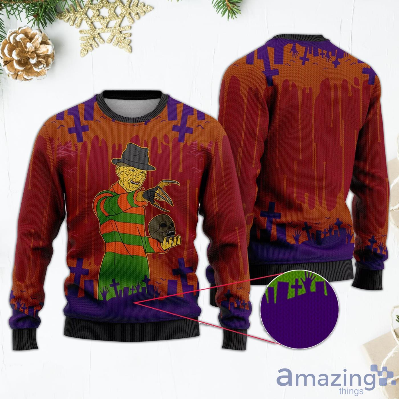 Funny A Nightmare On Elm Street Fred Krueger Red Ugly Christmas Sweater Product Photo 1
