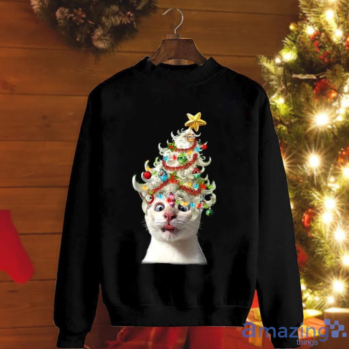 Funny Cat Xmas Tree Great 3d Print Cat Best For Cat Lover Christmas Sweatshirt Product Photo 1