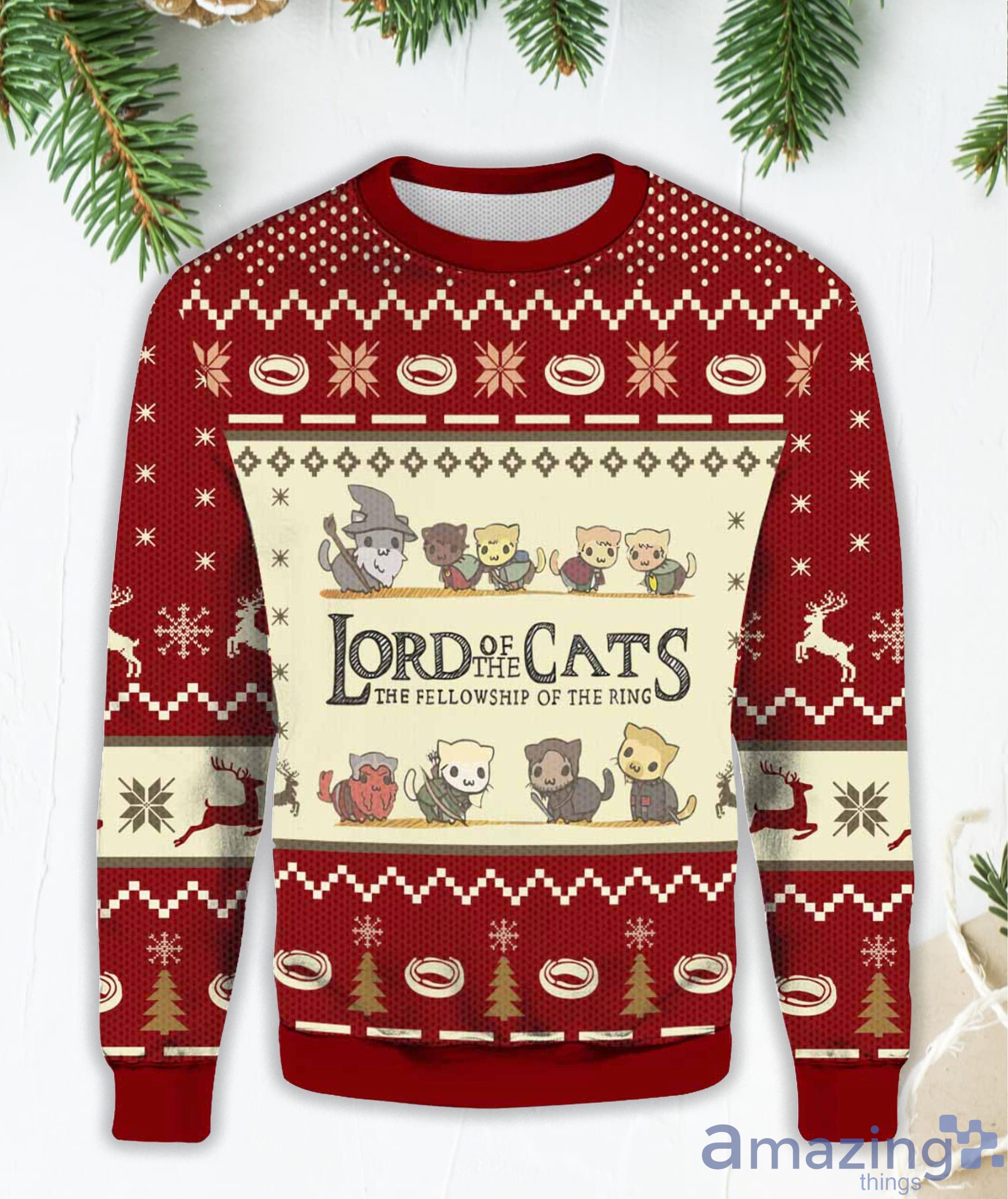 Funny Lord Of The Cats The Fellowship Of The Ring All Over Print Ugly Christmas Sweater Product Photo 1
