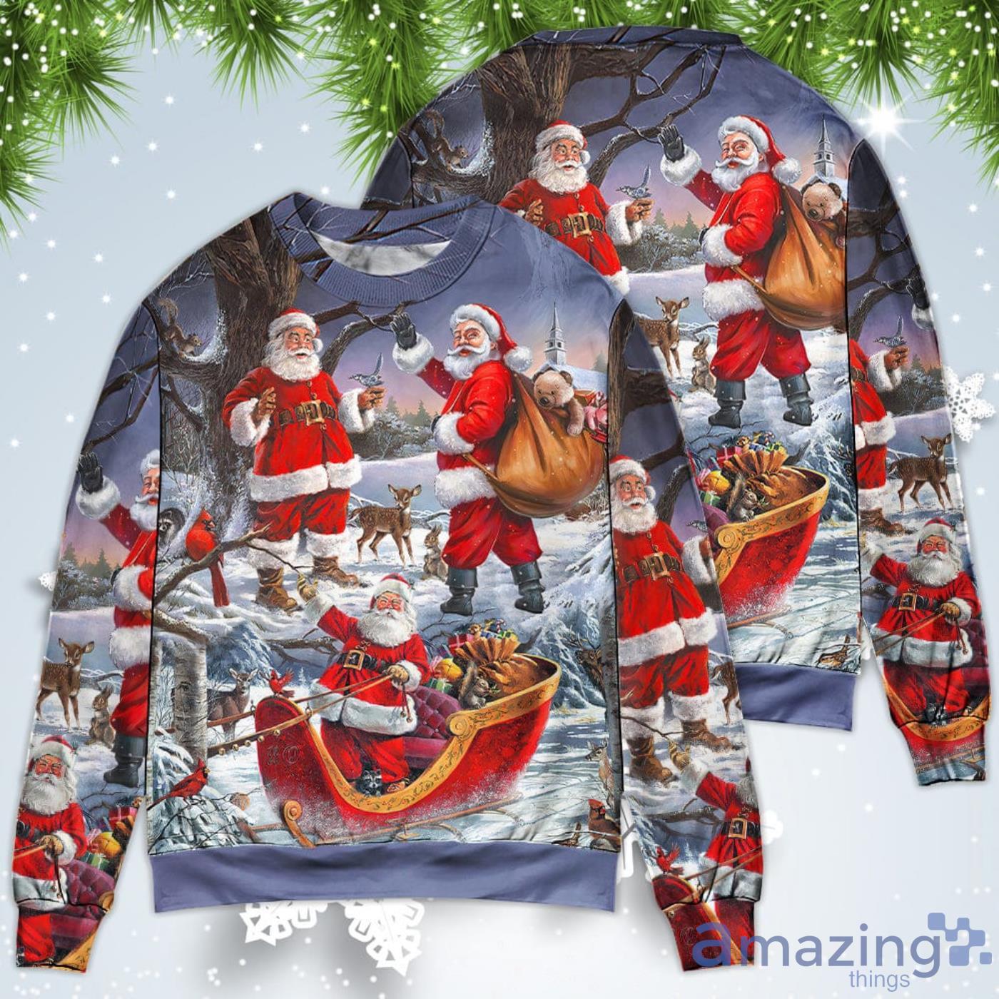 Funny Santa Claus Happy Xmas Is Coming Art Style Christmas Sweatshirt Sweater GCI Product Photo 1
