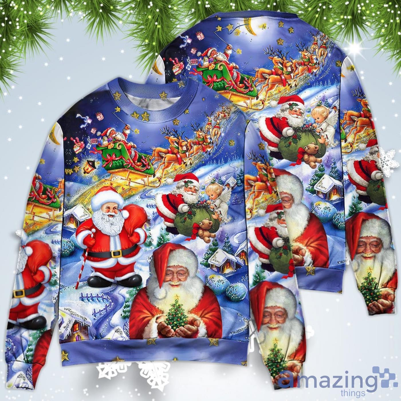 Funny Santa Claus Happy Xmas Is Coming Art Style Christmas Sweatshirt Sweater Product Photo 1