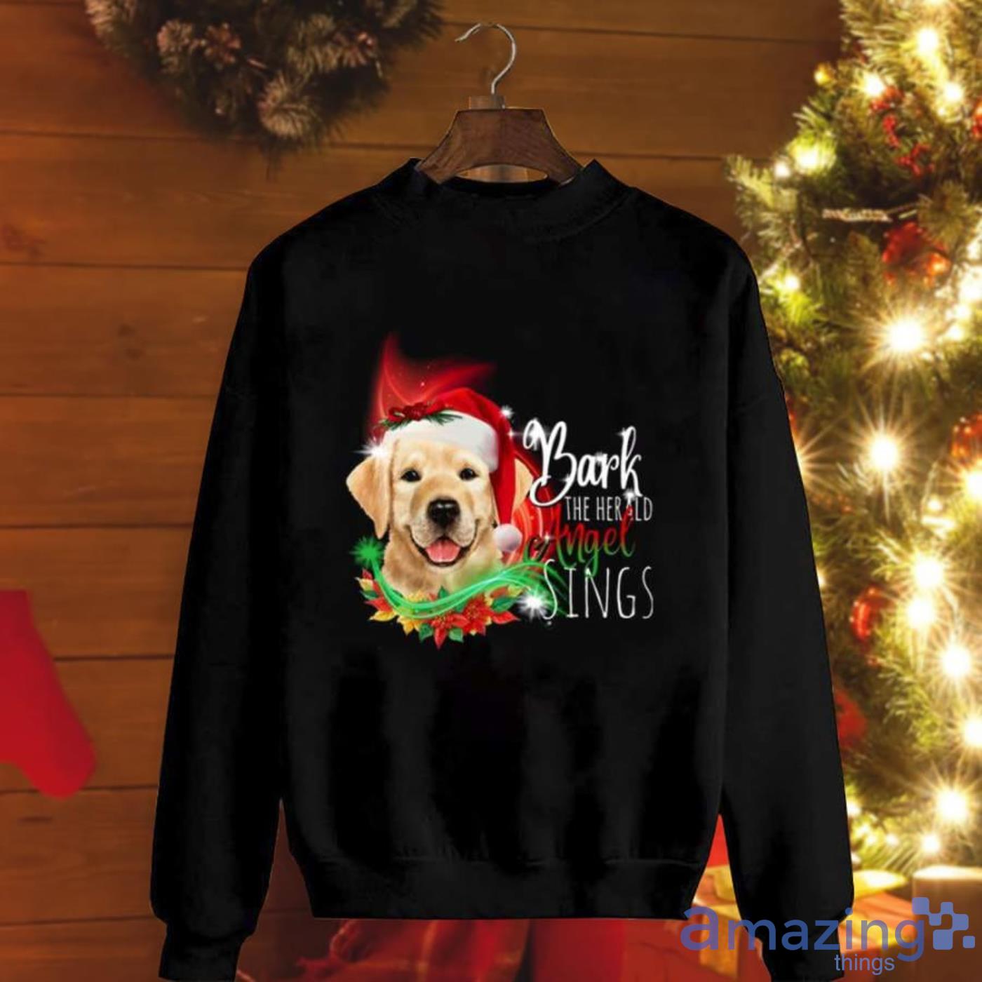 Golden Dog Christmas Angel Sings Bark The Herald Santa Hat Cute Dog Christmas Sweatshirt Product Photo 1