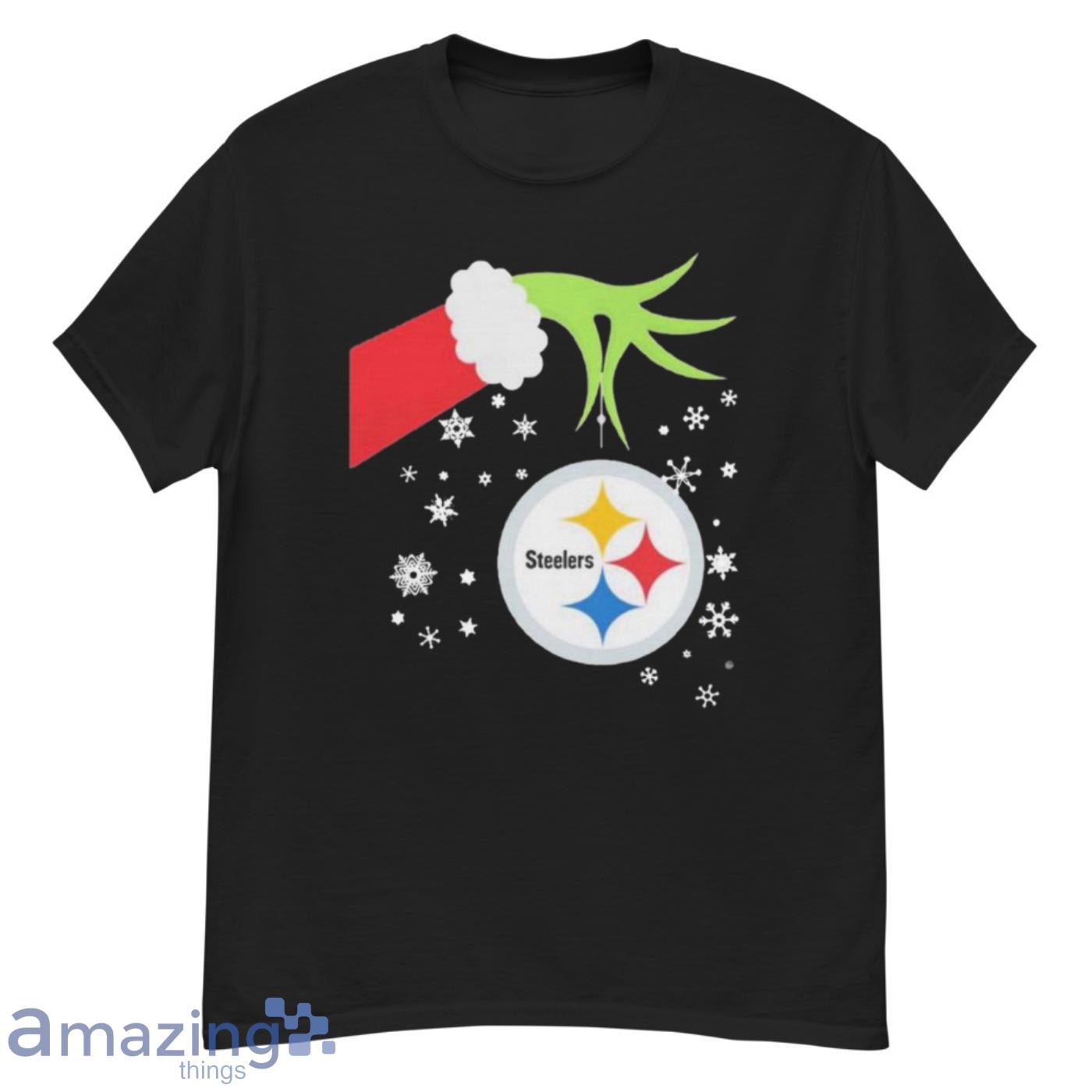 Grinch Hand Pittsburgh Steelers Holding Merry Christmas Shirt