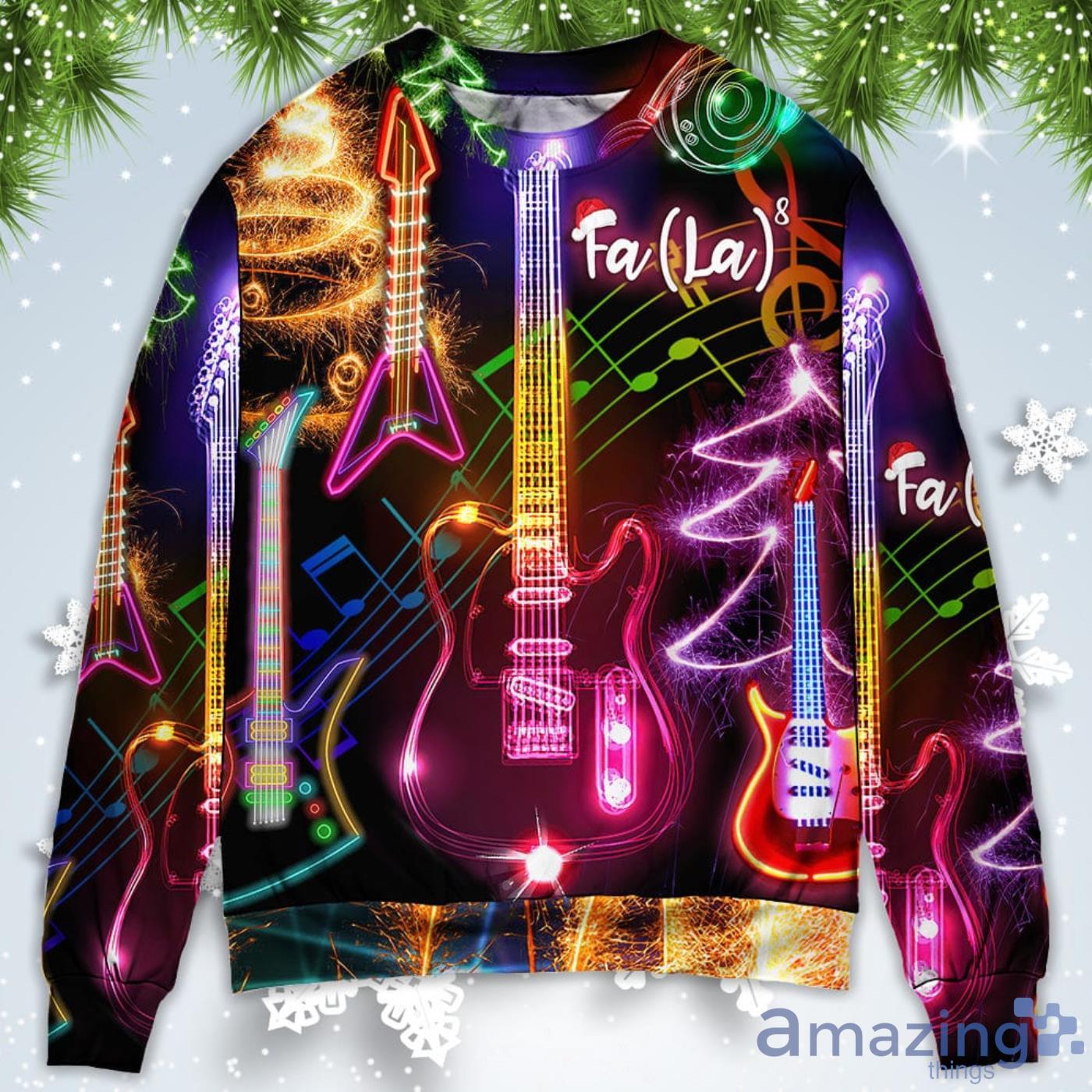 Guitar Tree Happy Glow Light Style Christmas Sweatshirt Sweater Product Photo 1