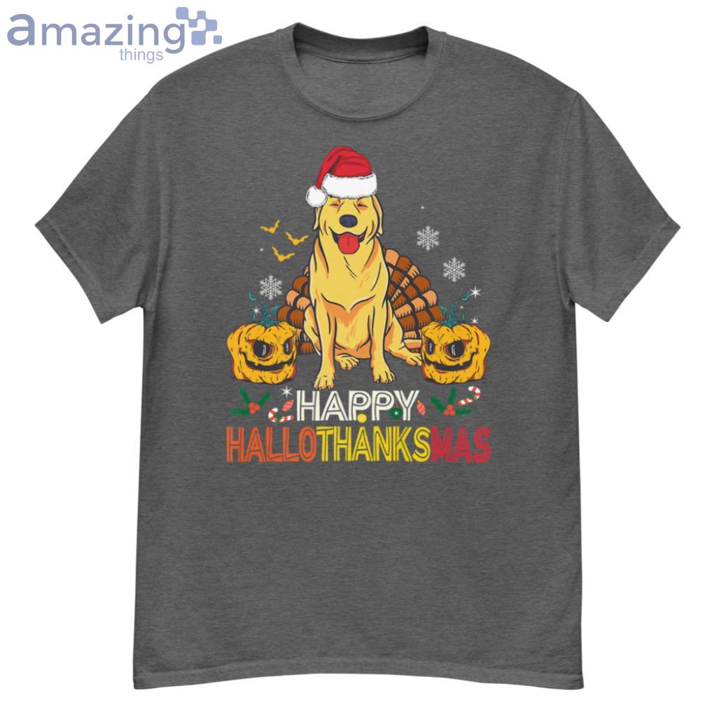 HalloThanksMas Labrador Retriever Dog Halloween Xmas Premium T-Shirt Product Photo 1