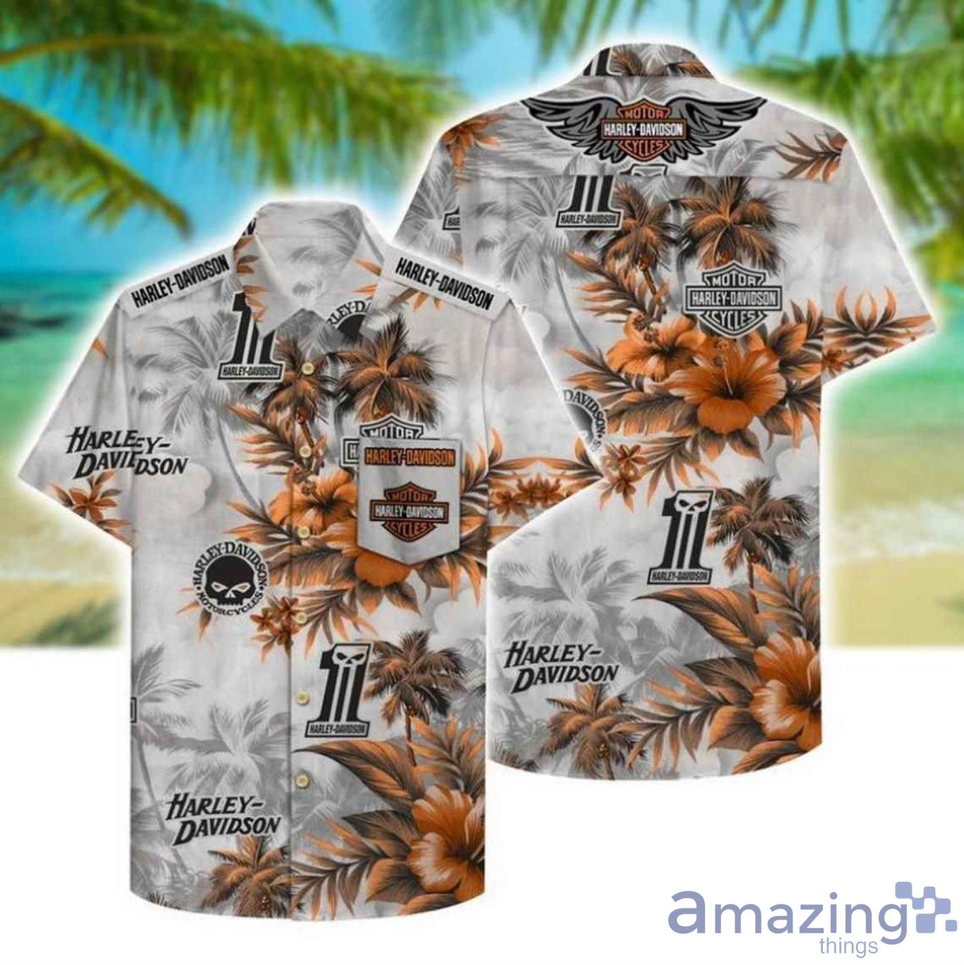 Harley Davidson And Flowers Vintage Short Sleeves Hawaiian Shirt Product Photo 1