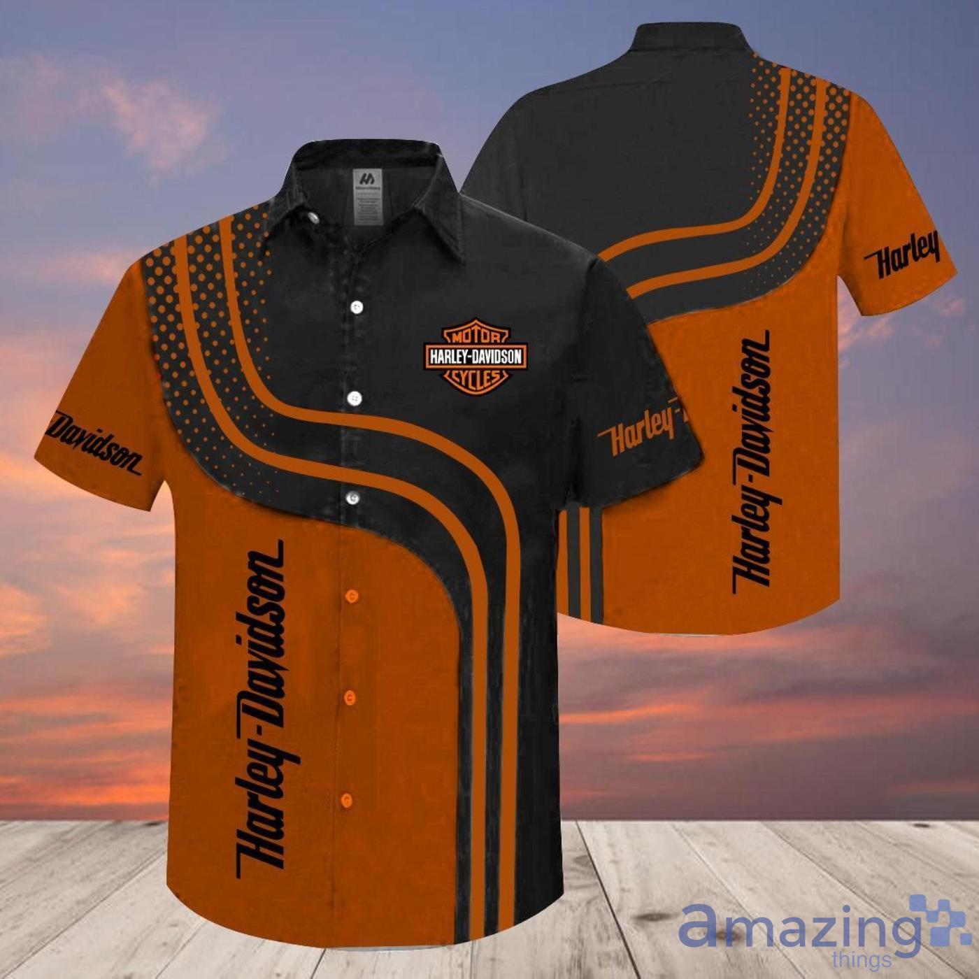 Harley-Davidson Black Orange Background Short Sleeves Hawaiian Shirt Product Photo 1