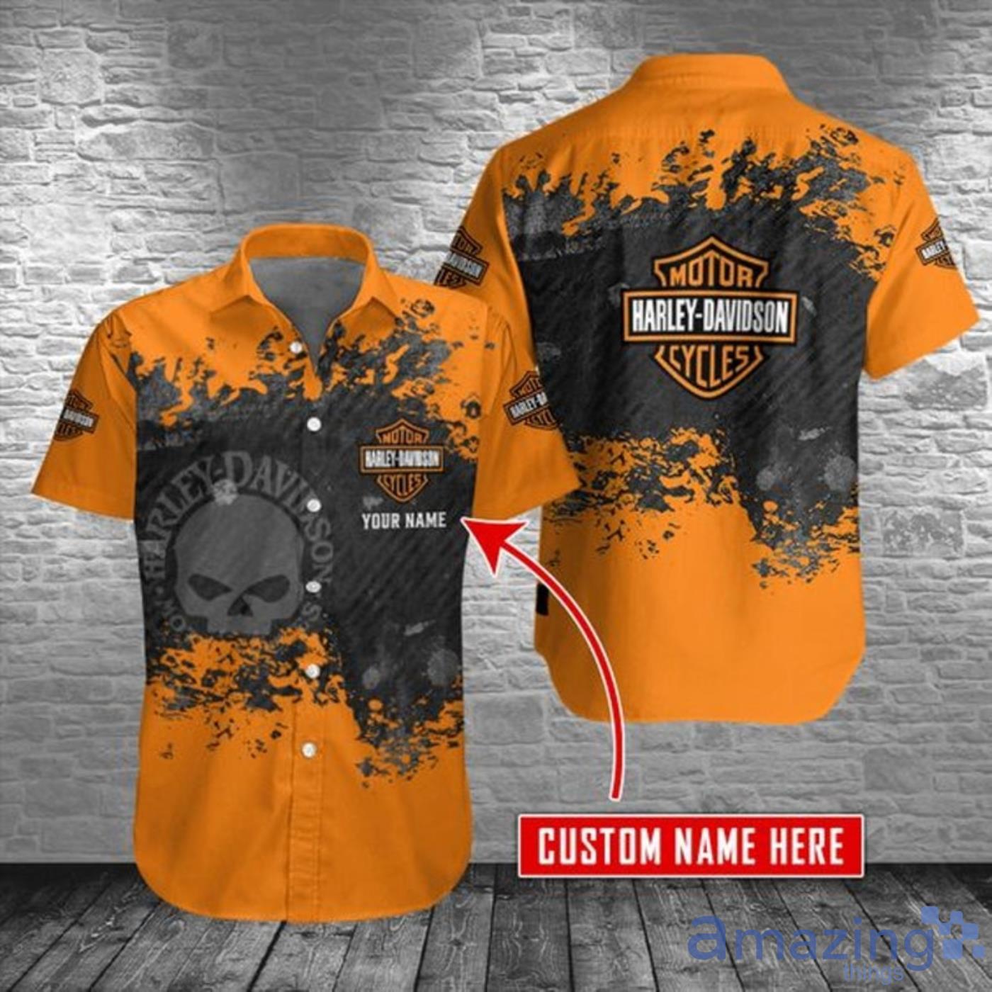 Harley Davidson Custom Name Grunge All Over Print Hawaiian Shirt Product Photo 1