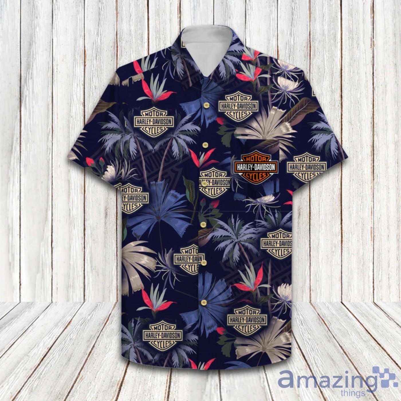 Harley Davidson Floral And Palm Trees Short Sleeves Hawaiian Shirt Product Photo 1