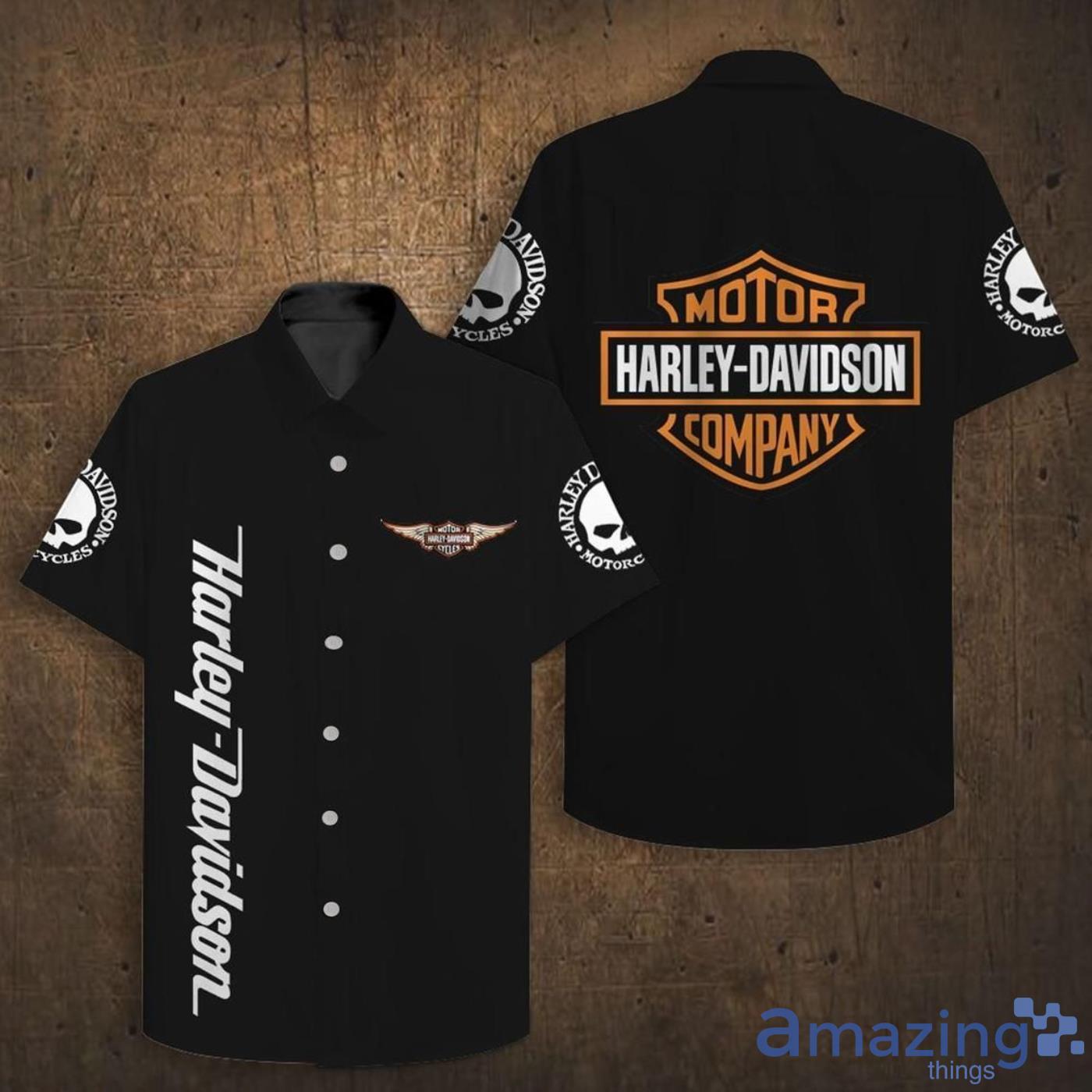 Harley-Davidson Logo Black Short Sleeves Hawaiian Shirt Product Photo 1