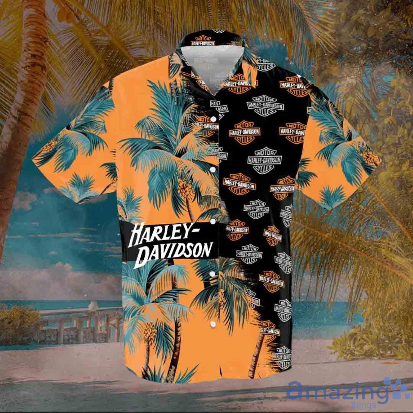 Harley Davidson Logo Pattern Short Sleeves Hawaiian Shirt Product Photo 1