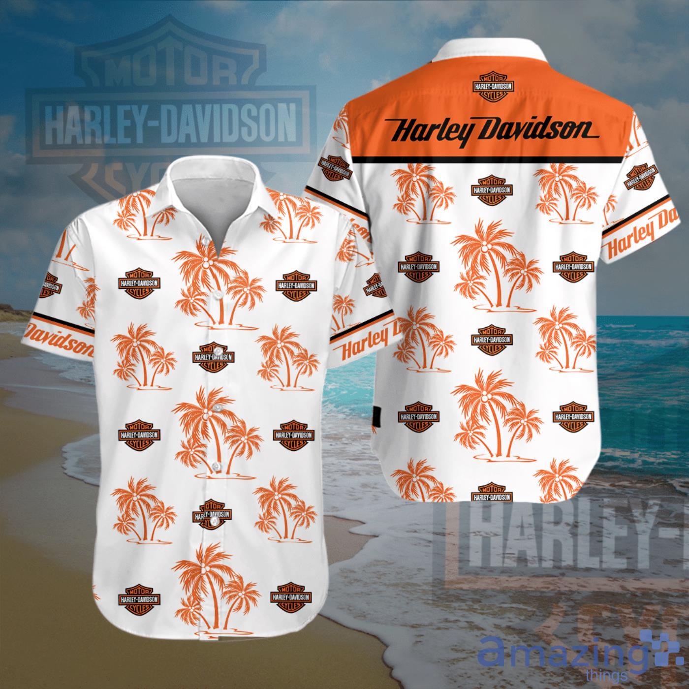 Harley Davidson Palm Trees Pattern Short Sleeves Hawaiian Shirt Product Photo 1