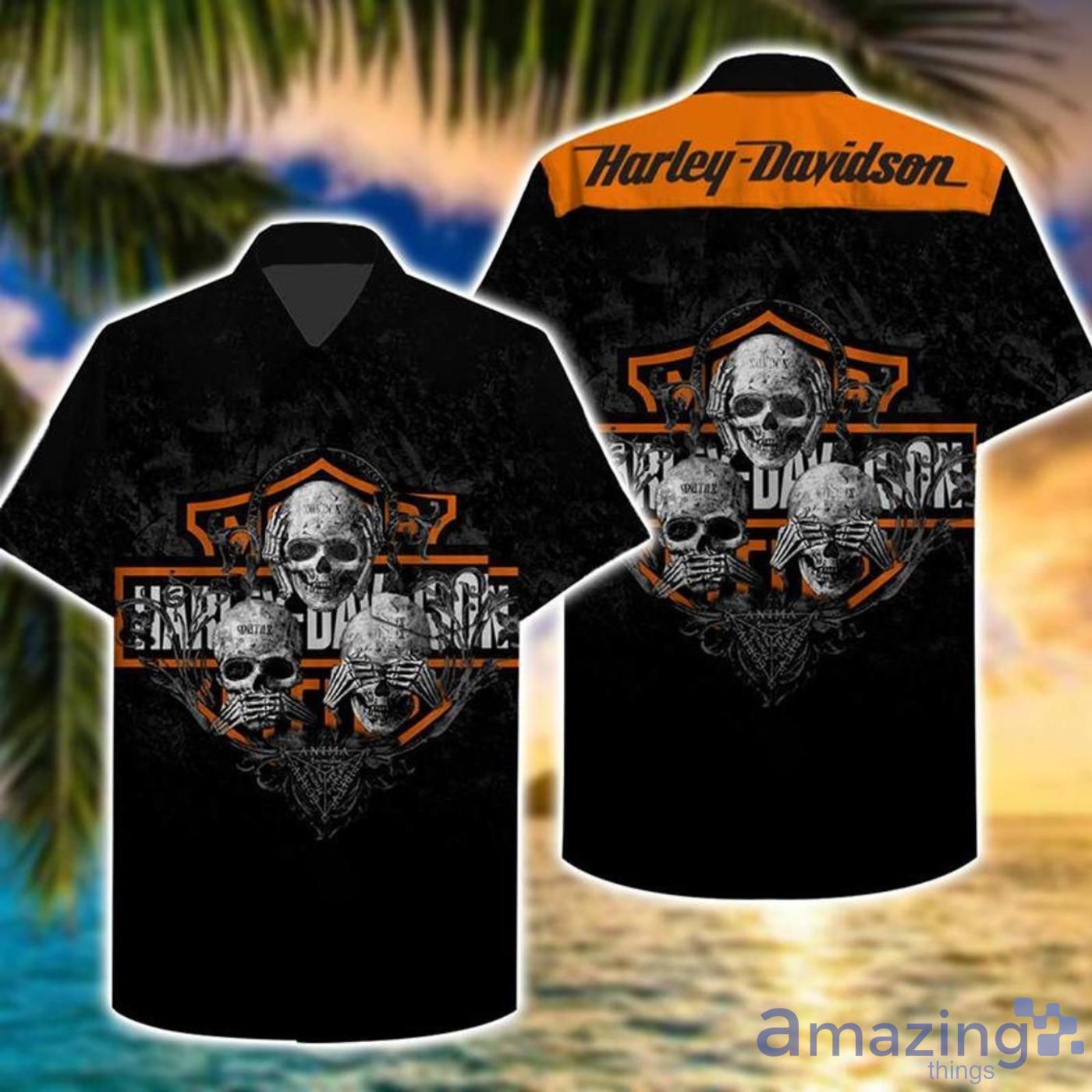 Harley-Davidson Skull And Logo Black Hawaiian Shirt Product Photo 1