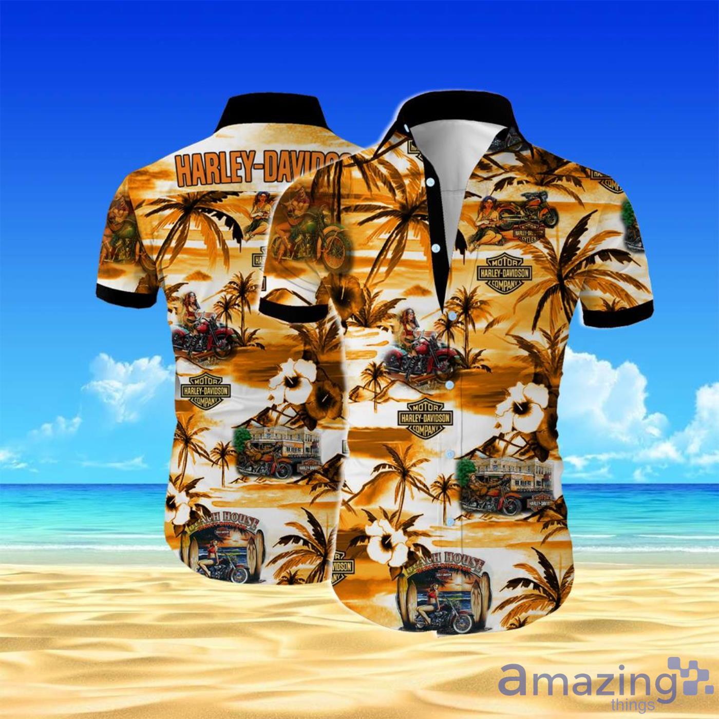 Harley Davidson Tropical Beach Short Sleeves Hawaiian Shirt Product Photo 1