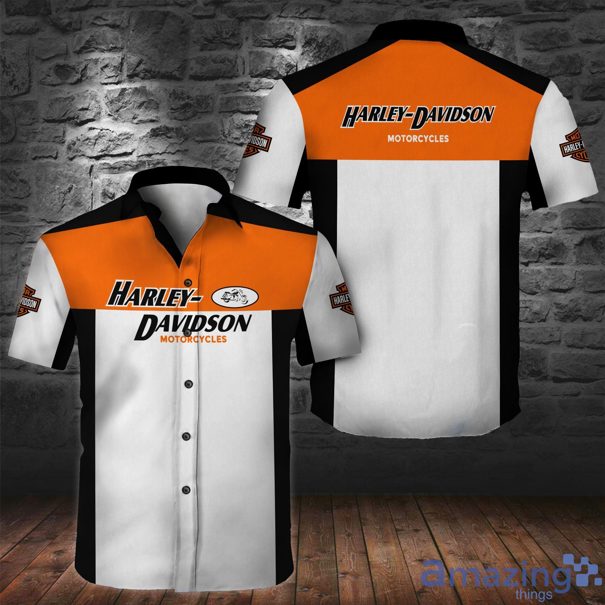 Harley-Davidson White Orange Short Sleeves Hawaiian Shirt Product Photo 1