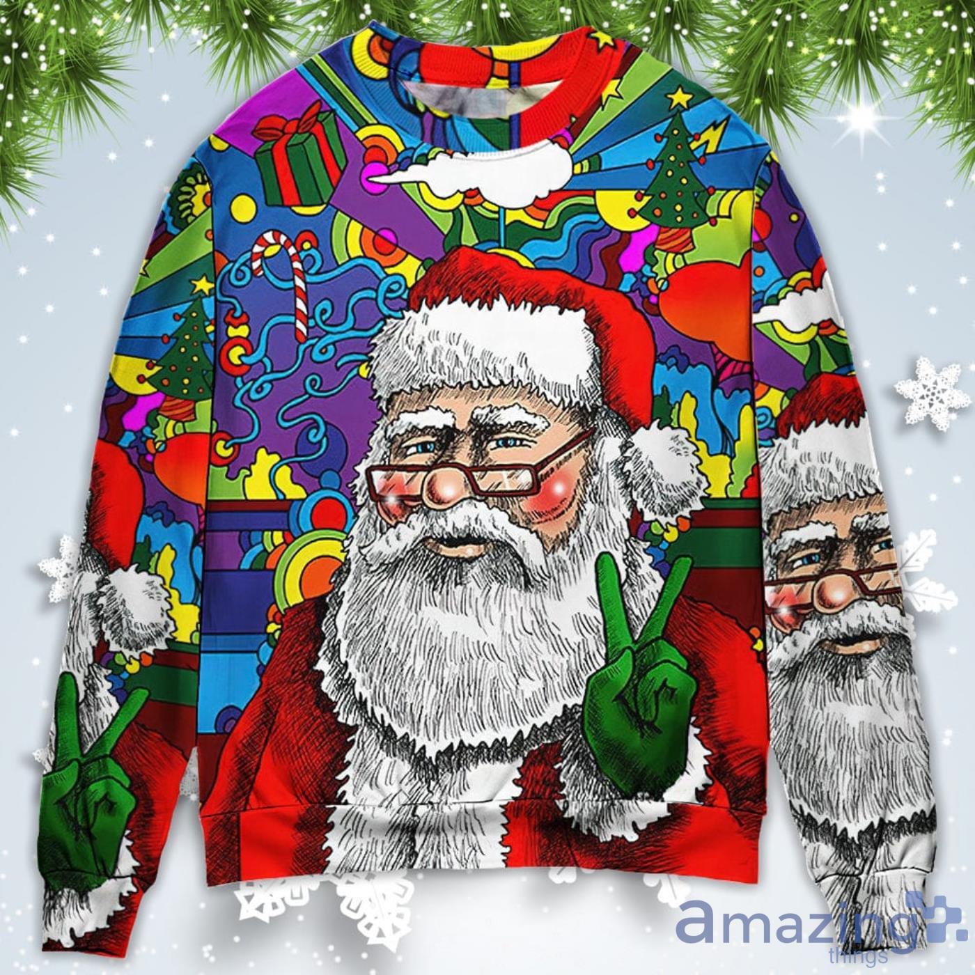 Hippie Santa Claus Christmas Sweatshirt Sweater Product Photo 1