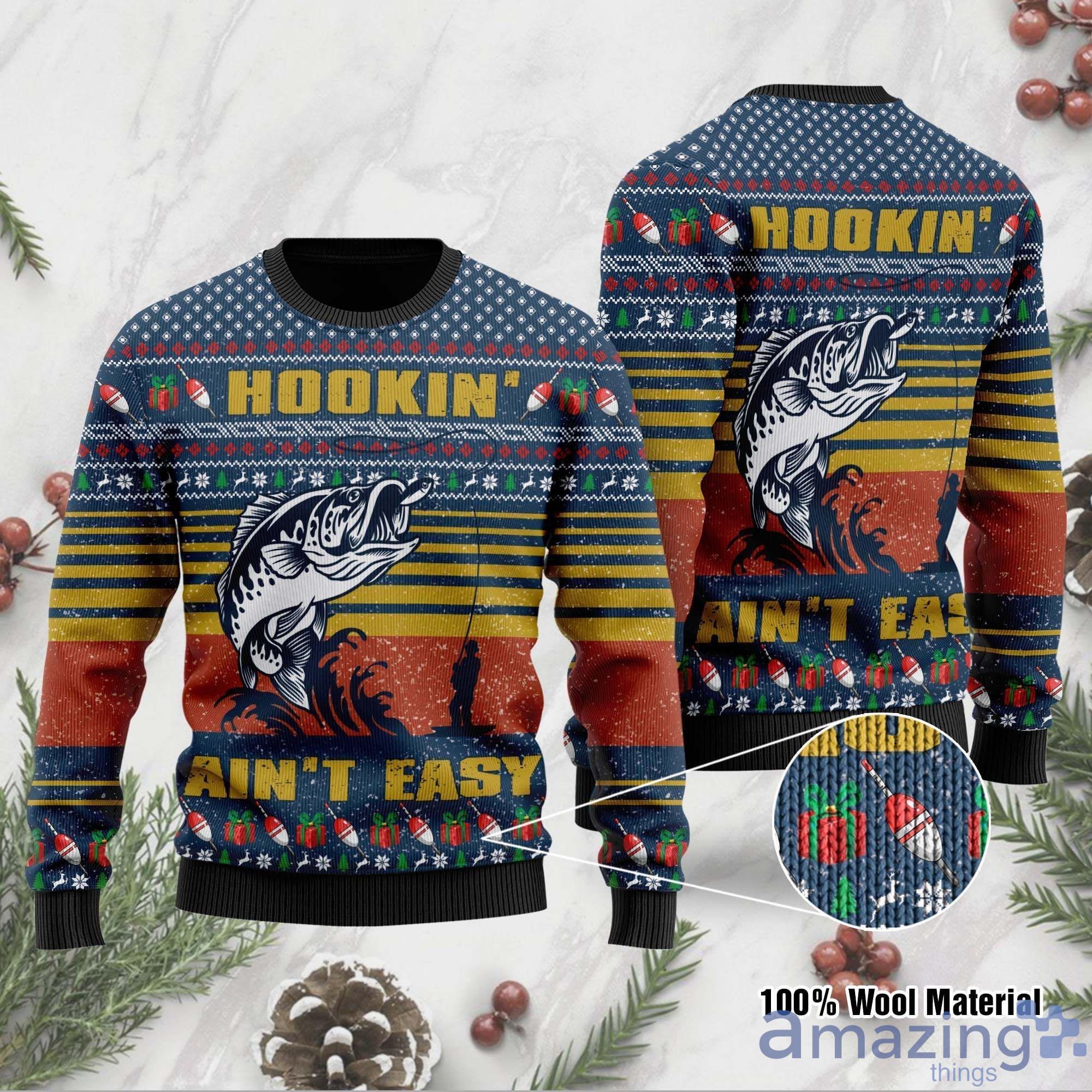 Hookin Ain Easy Fishing Ugly Christmas Sweater Product Photo 1