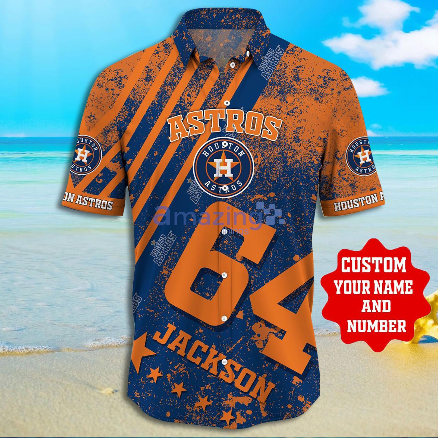 Houston Astros MLB Custom Name And Number Grunge Texture Hawaiian Shirt