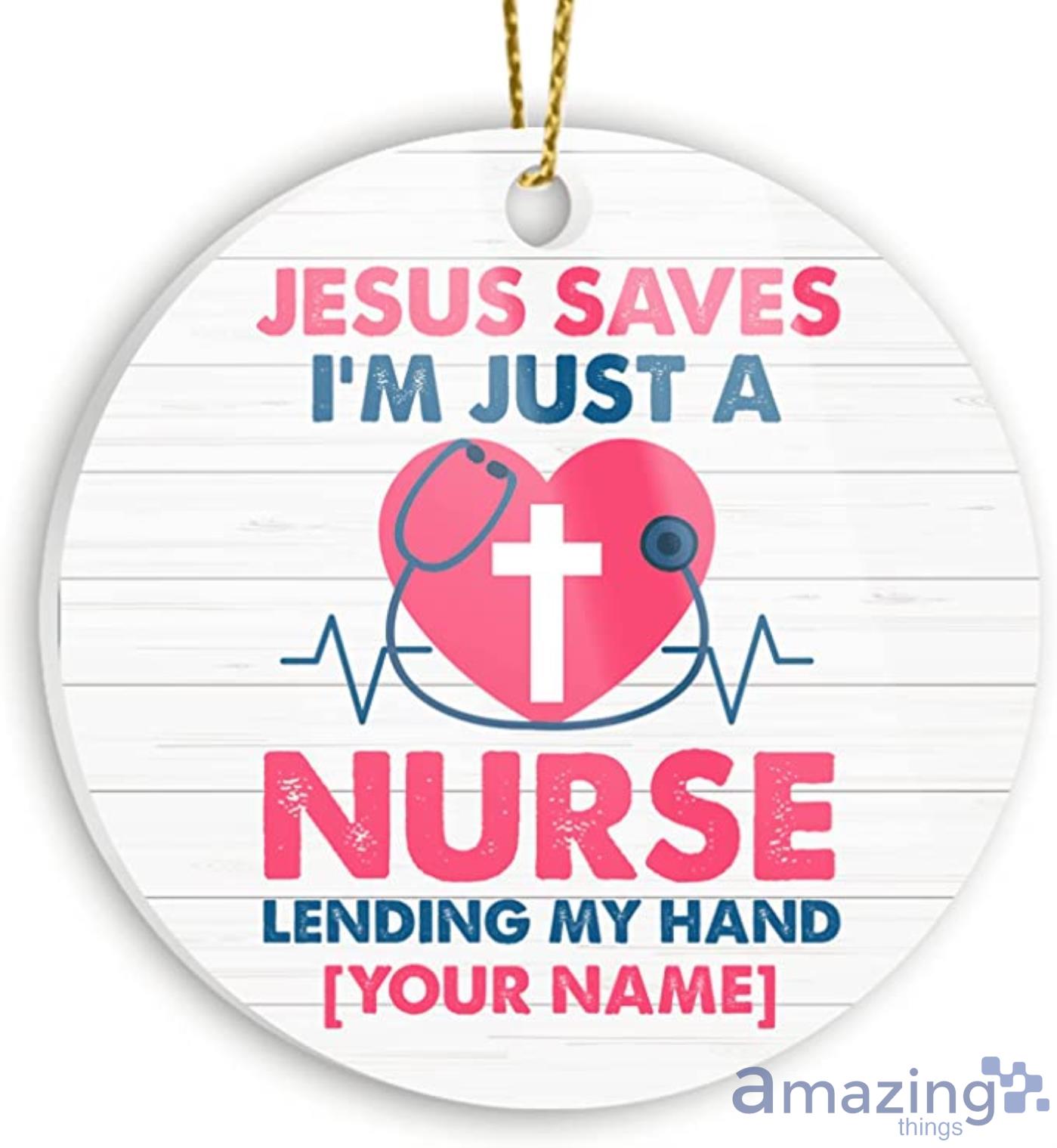 I Am Just A Nurse Lending My Hand Custom Name Christmas Ceramic Ornament Product Photo 1