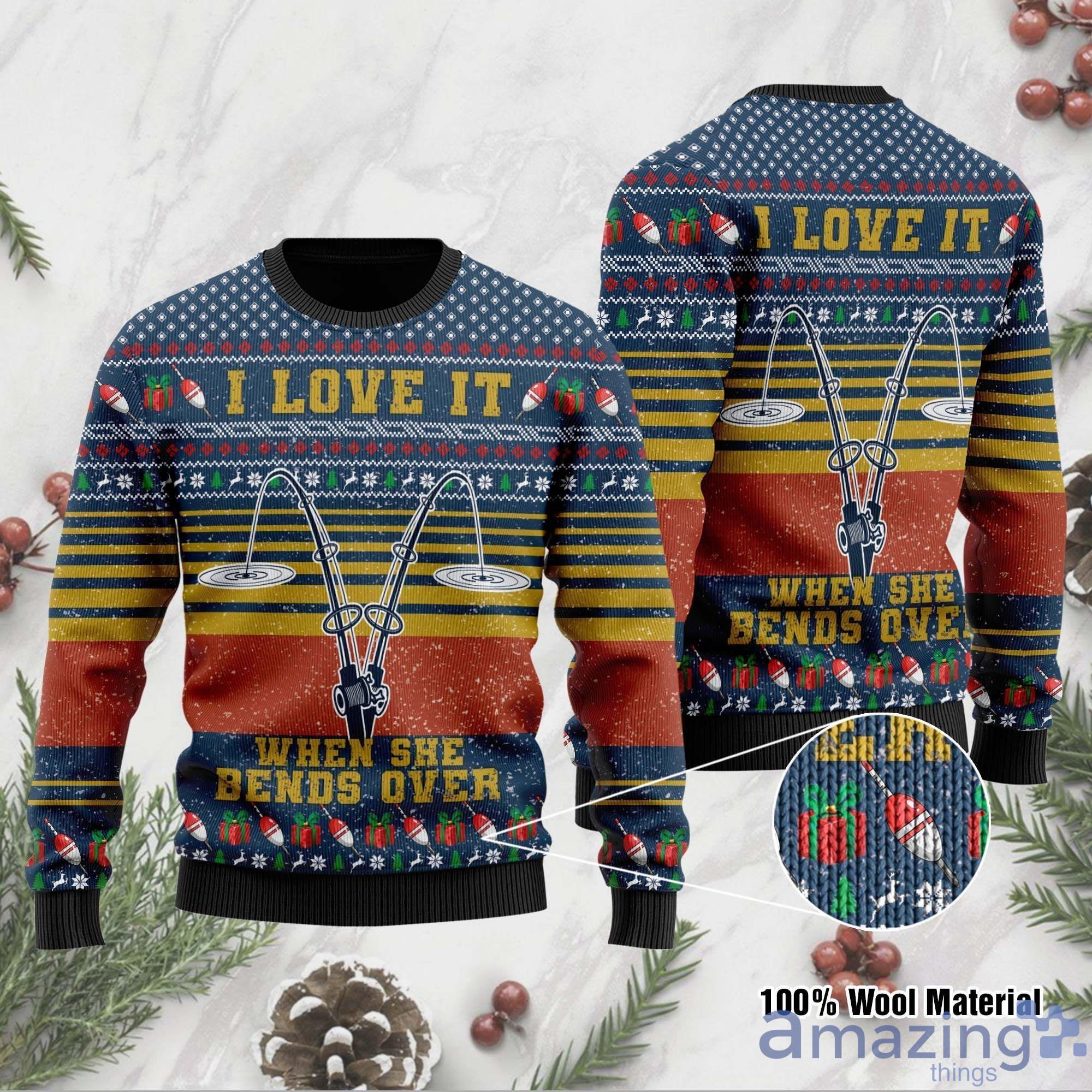 I Love It When She Bends Over Fishing Ugly Christmas Sweater Product Photo 1