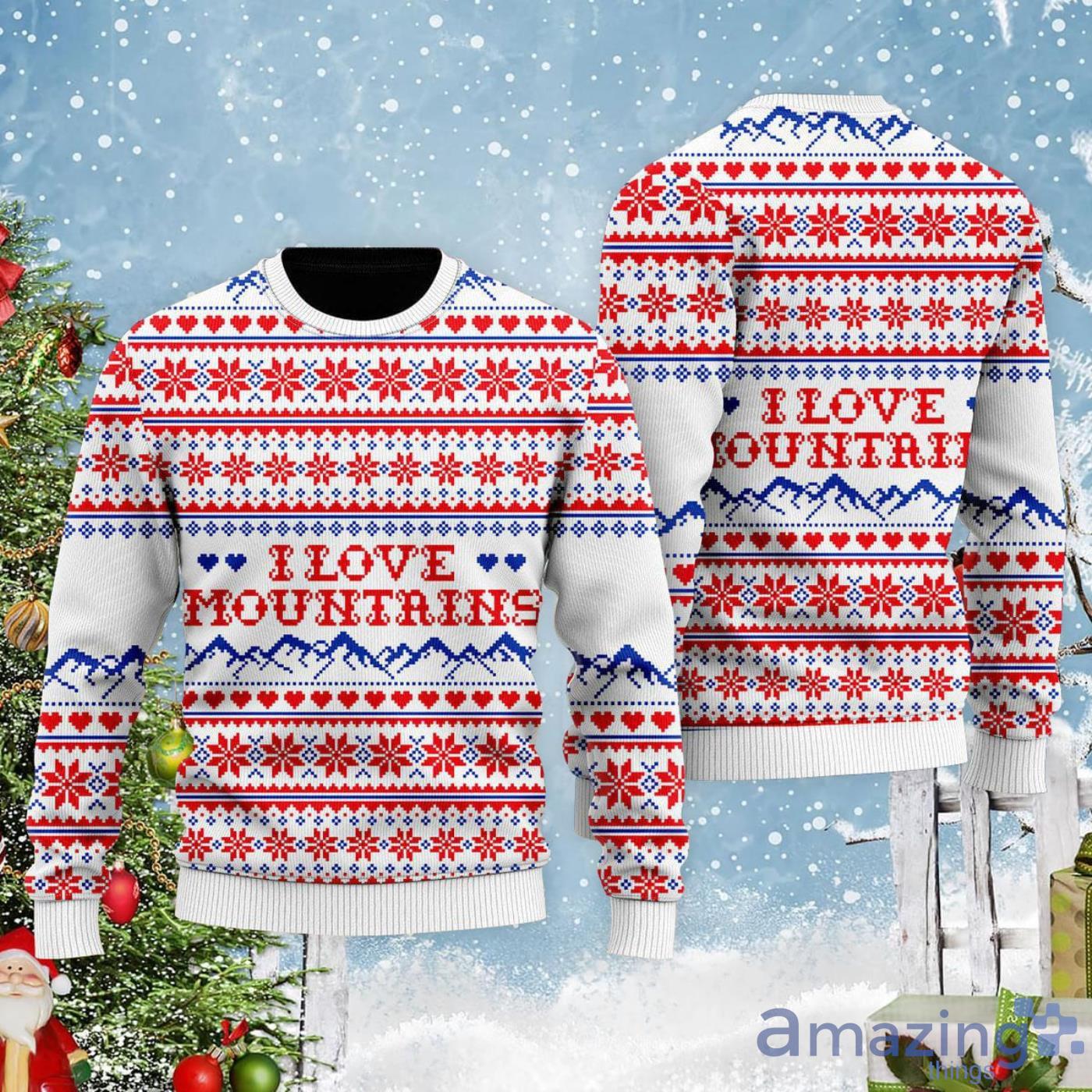 I Love Mountains Pattern Ugly Christmas Sweater image I Love Mountains Pattern Ugly Christmas Sweater Product Photo 2