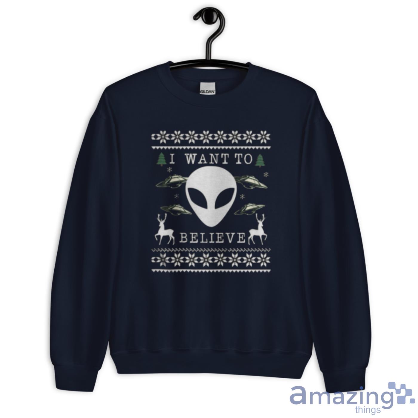 I want to believe Alien Ugly Christmas shirt image I want to believe Alien Ugly Christmas shirt - Unisex Crewneck Sweatshirt-1