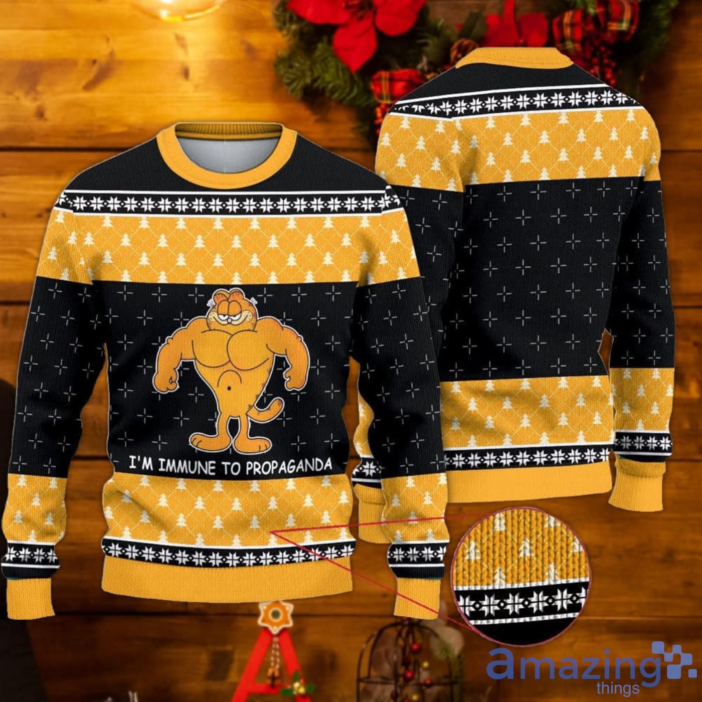Im Immune To Propaganda Gay Garfield Vintage Ugly christmas Sweater Product Photo 1