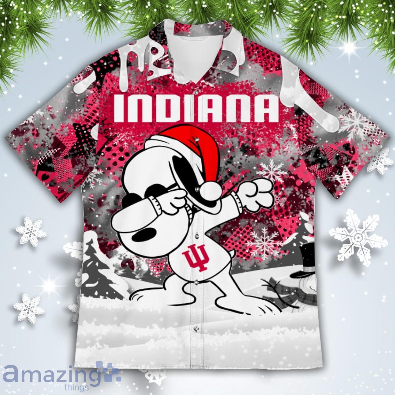 Indiana Hoosiers Snoopy Dabbing The Peanuts American Christmas Dripping Hawaiian Shirt image Indiana Hoosiers Snoopy Dabbing The Peanuts American Christmas Dripping Hawaiian Shirt Product Photo 2
