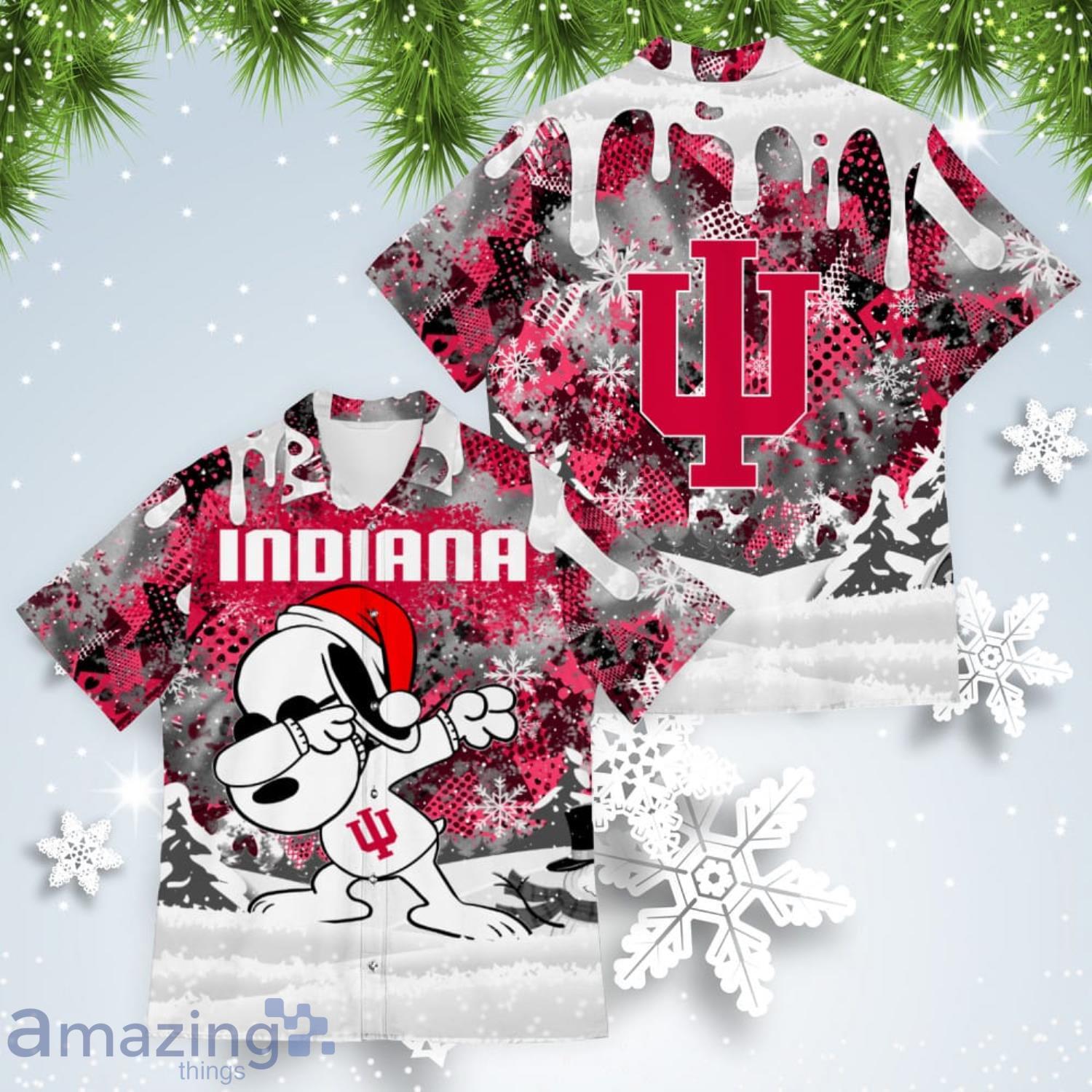 Indiana Hoosiers Snoopy Dabbing The Peanuts American Christmas Dripping Hawaiian Shirt Product Photo 1 Indiana Hoosiers Snoopy Dabbing The Peanuts American Christmas Dripping Hawaiian Shirt Product Photo 1