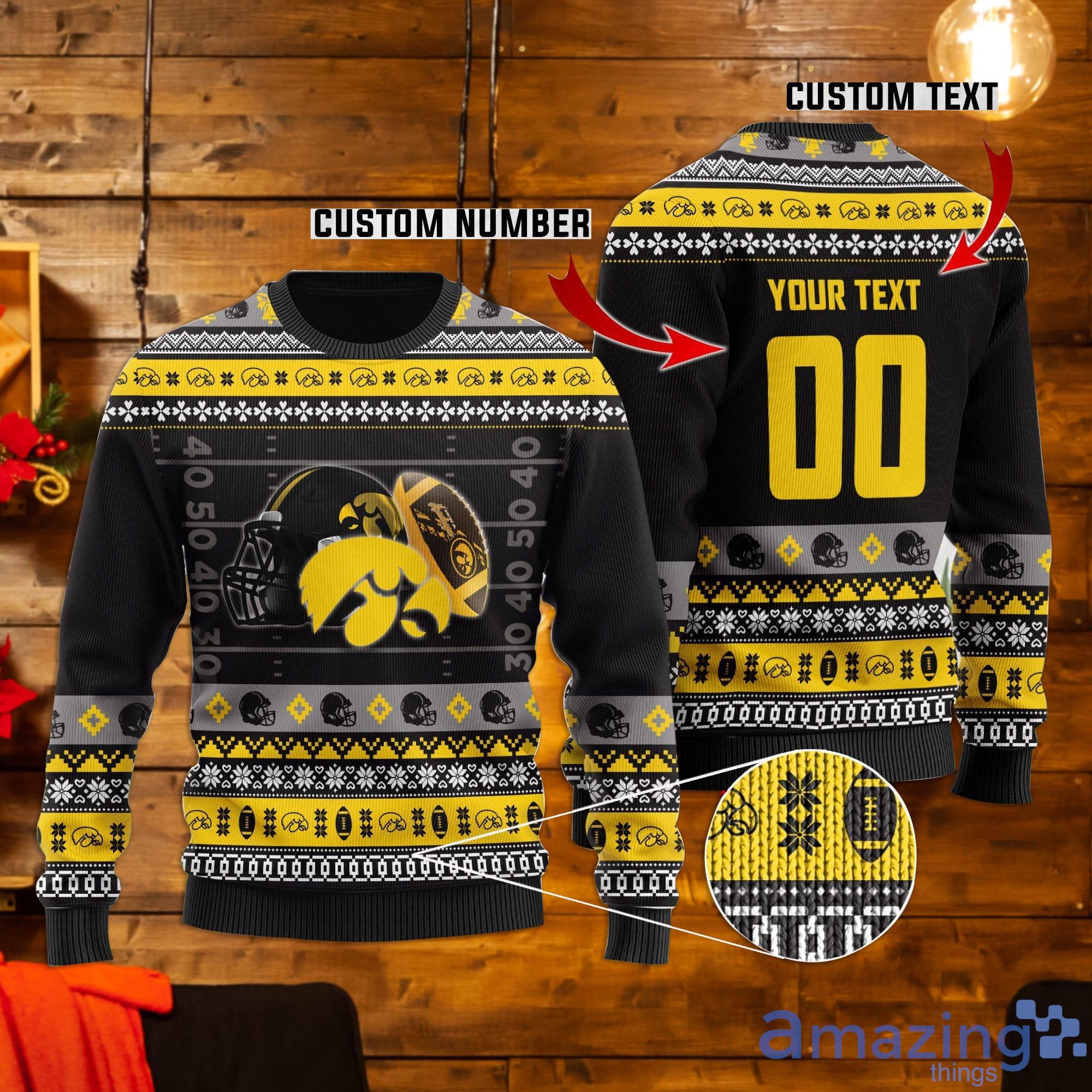 Iowa Hawkeyes Custom Name & Number Ugly Christmas Sweater Product Photo 1 Iowa Hawkeyes Custom Name & Number Ugly Christmas Sweater Product Photo 1
