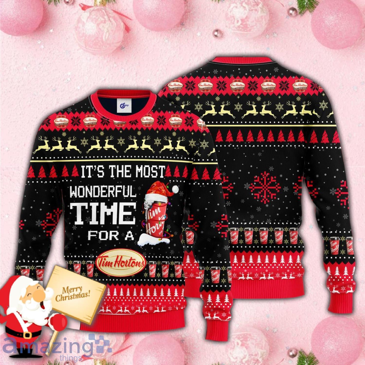 Its The Most Wonderful Time For A Tim Hortons Knitted All Over Print 3D Christmas Ugly Sweater Product Photo 1