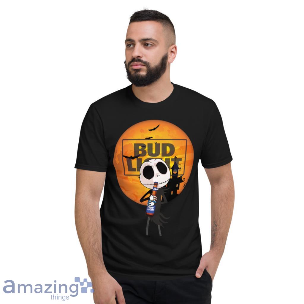 Jack Skellington Hold Bud Light Beer Halloween Shirt image Jack Skellington Hold Bud Light Beer Halloween Shirt - Short Sleeve T-Shirt