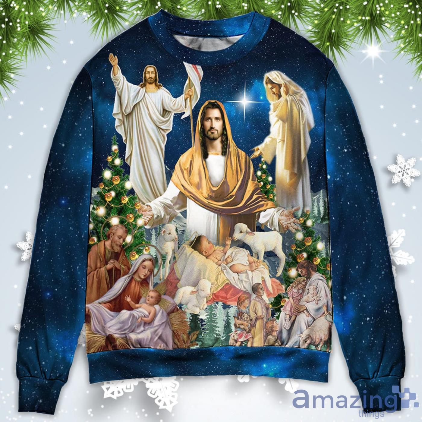 Jesus Miracle Night Christmas Sweatshirt Sweater Product Photo 1