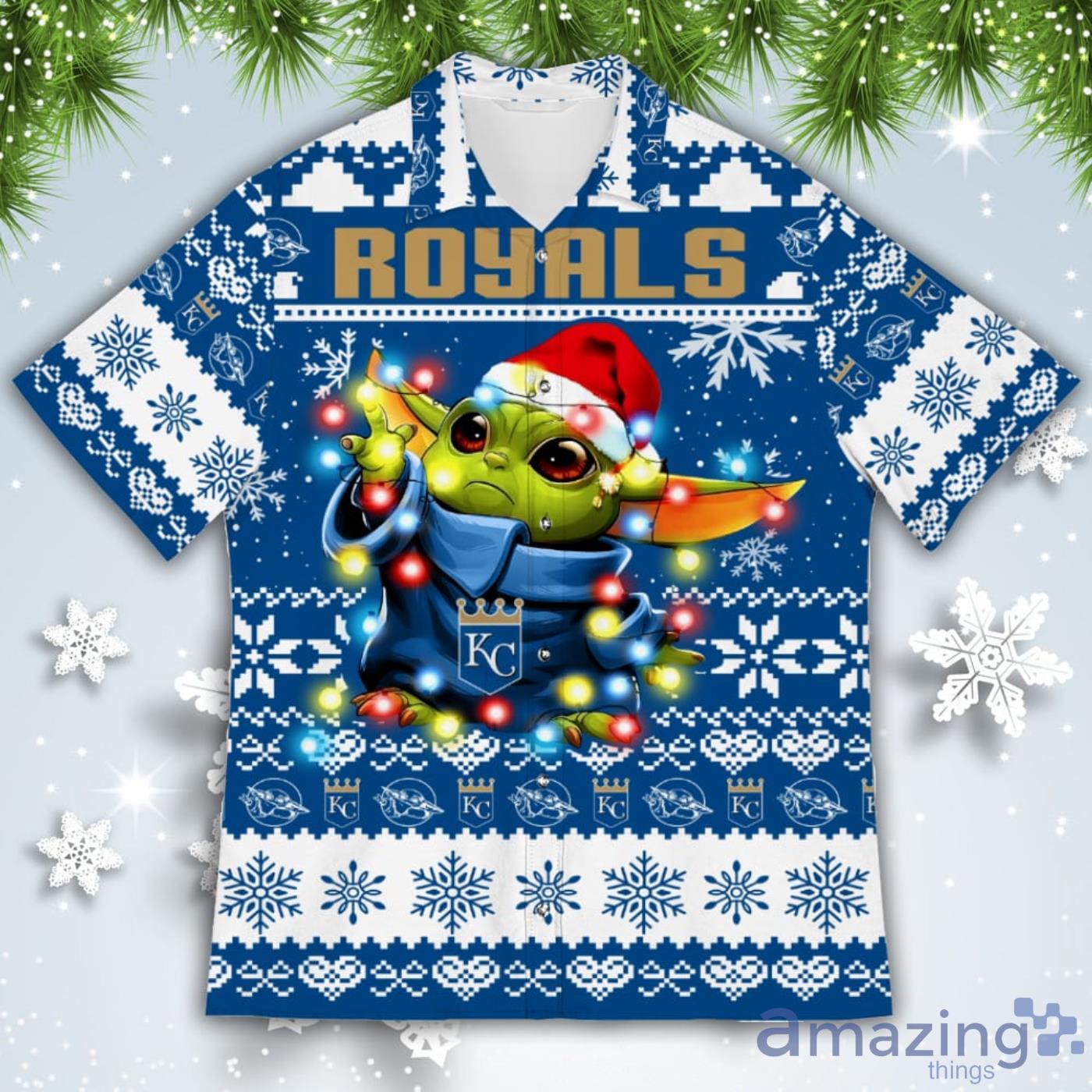 Kansas City Royals Baby Yoda Star Wars American Ugly Christmas Sweater Pattern Hawaiian Shirt image Kansas City Royals Baby Yoda Star Wars American Ugly Christmas Sweater Pattern Hawaiian Shirt Product Photo 2